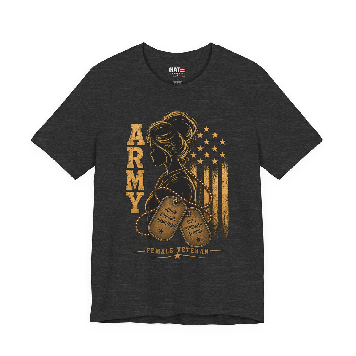 Female Army Veteran Shirt | Dog Tags & American Flag Tee
