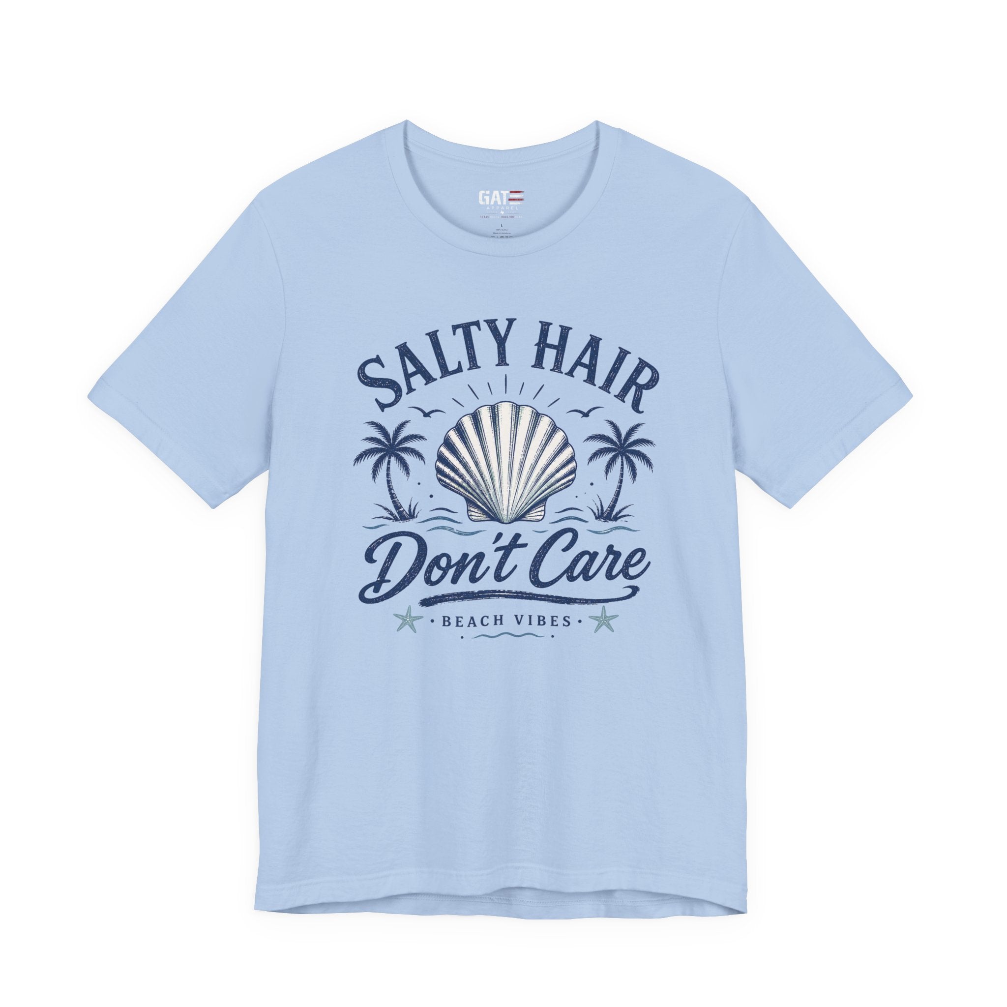 Salty Hair Don't Care T‑Shirt — Beach Vibes Shell Graphic Tee