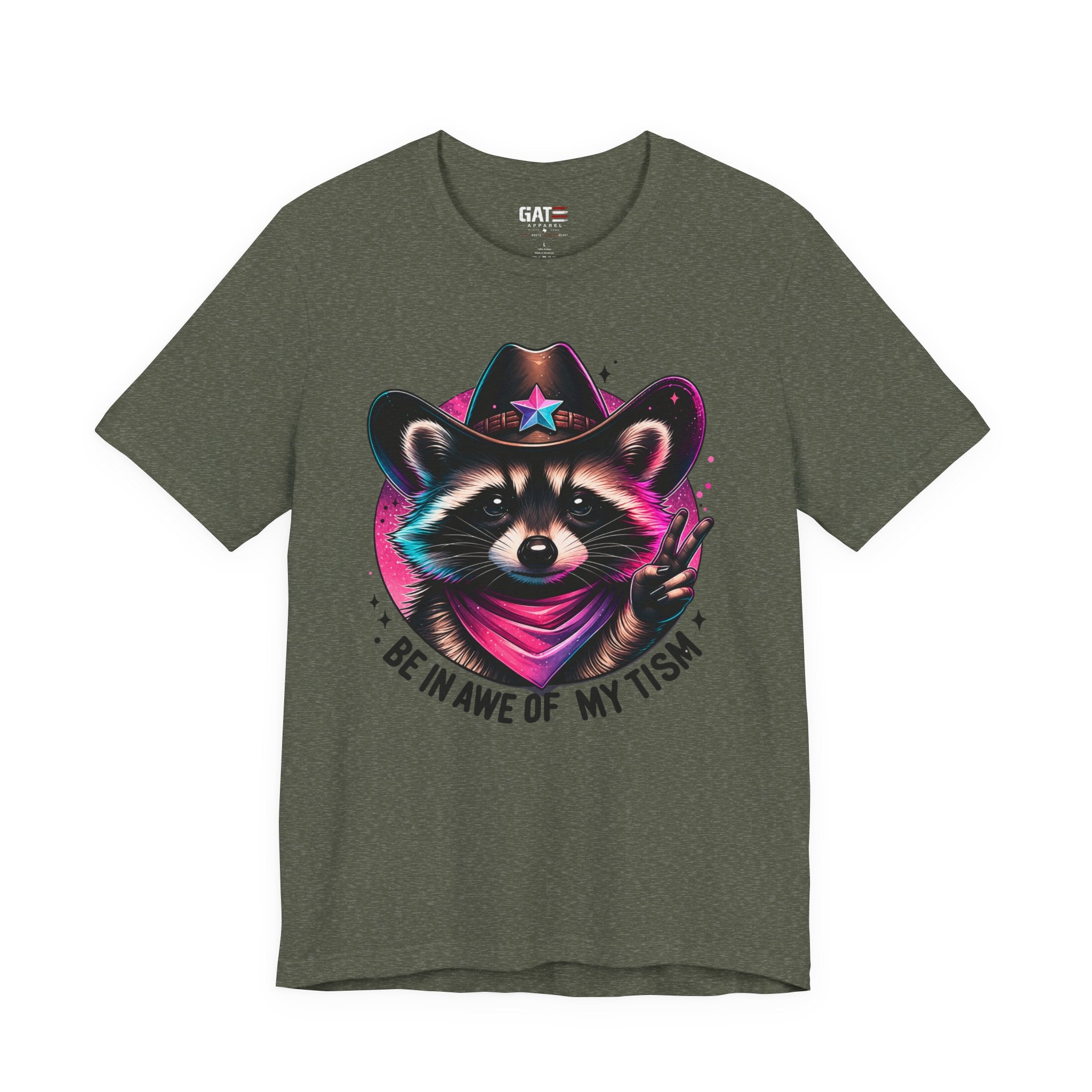Raccoon Cowboy Graphic Tee – "Be in Awe of My Tism" Cute Western Animal T-Shirt