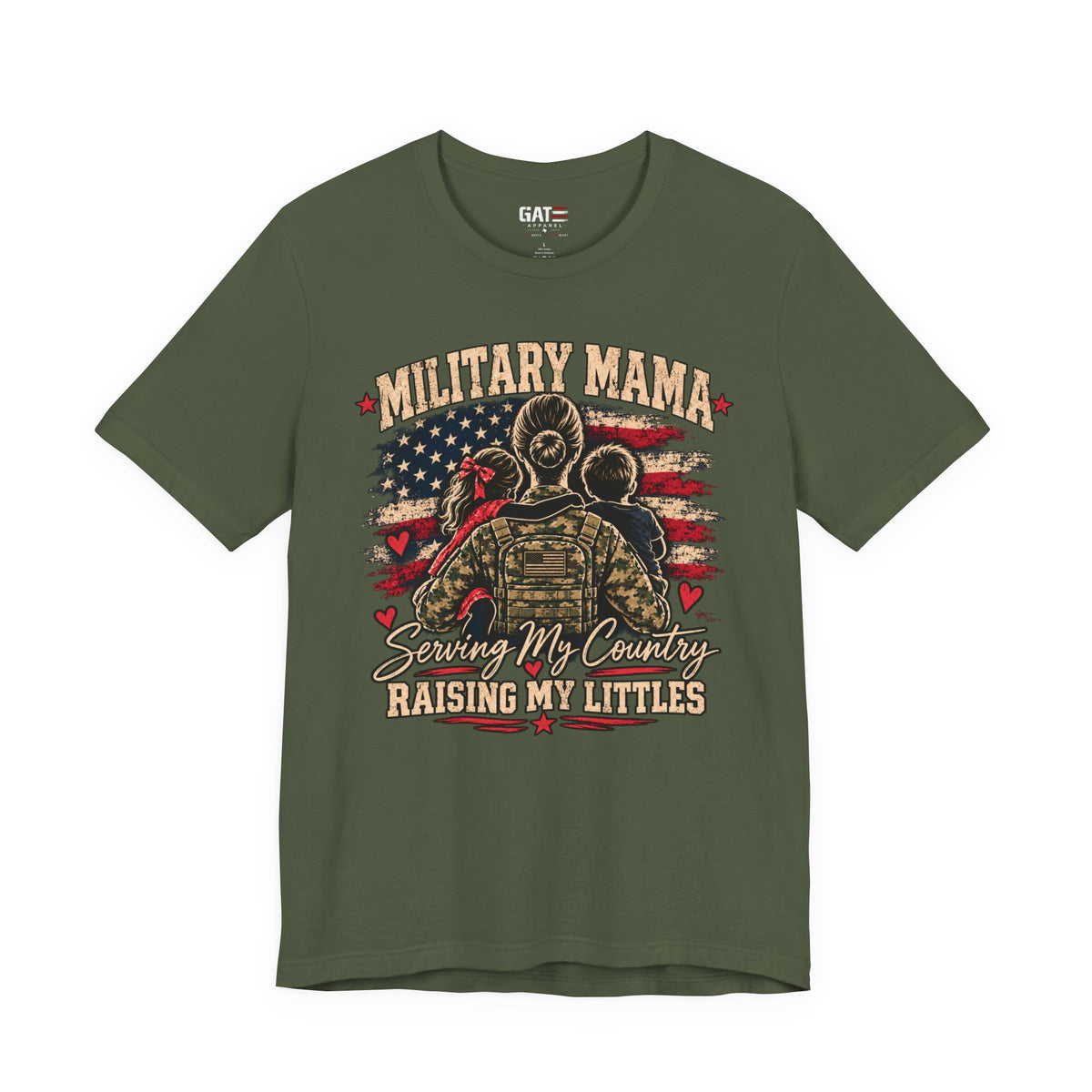 Military Mama T-Shirt – "Serving My Country, Raising My Littles" Patriotic Mom Tee
