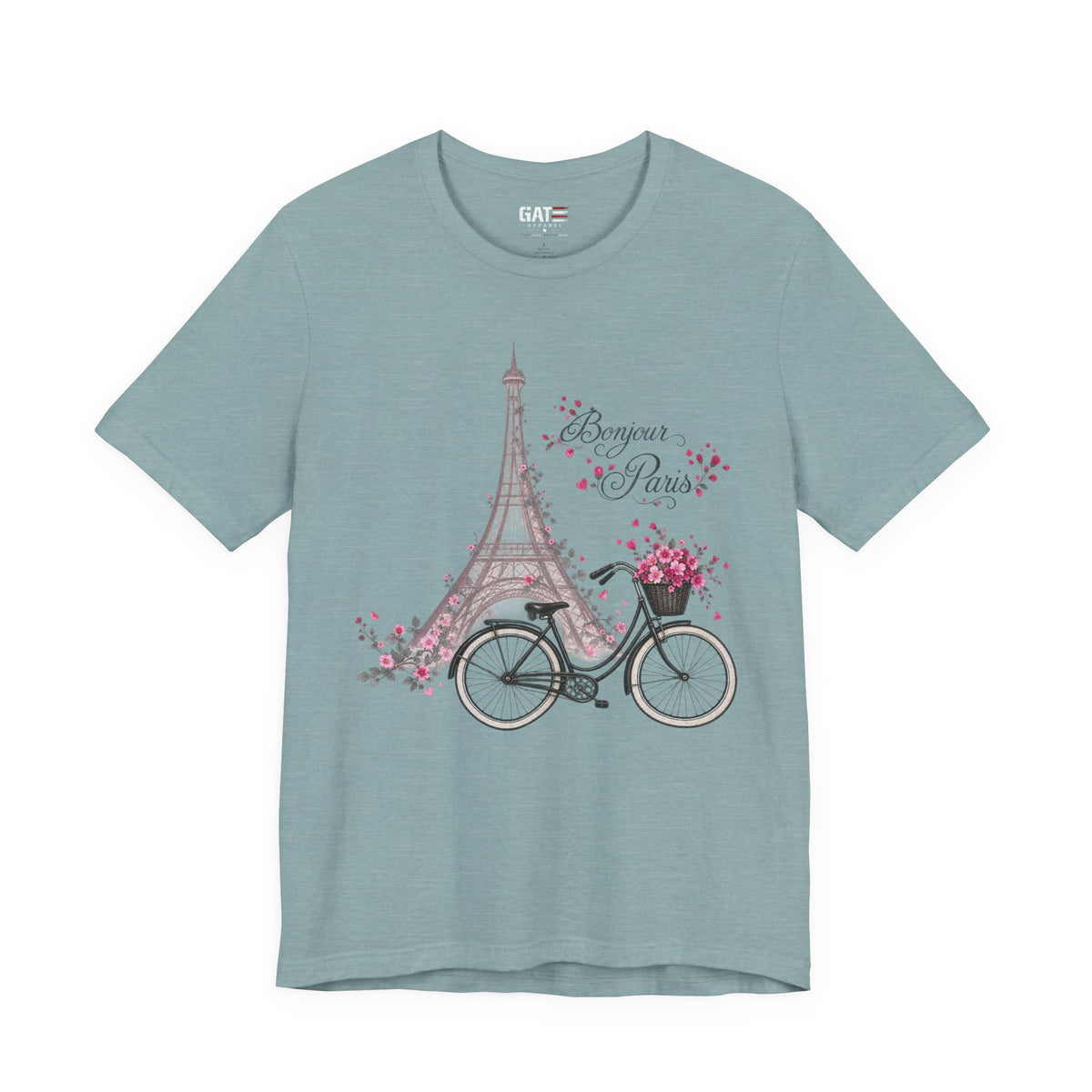 Bonjour Paris Eiffel Tower bicycle and floral graphic T-shirt - product image 11