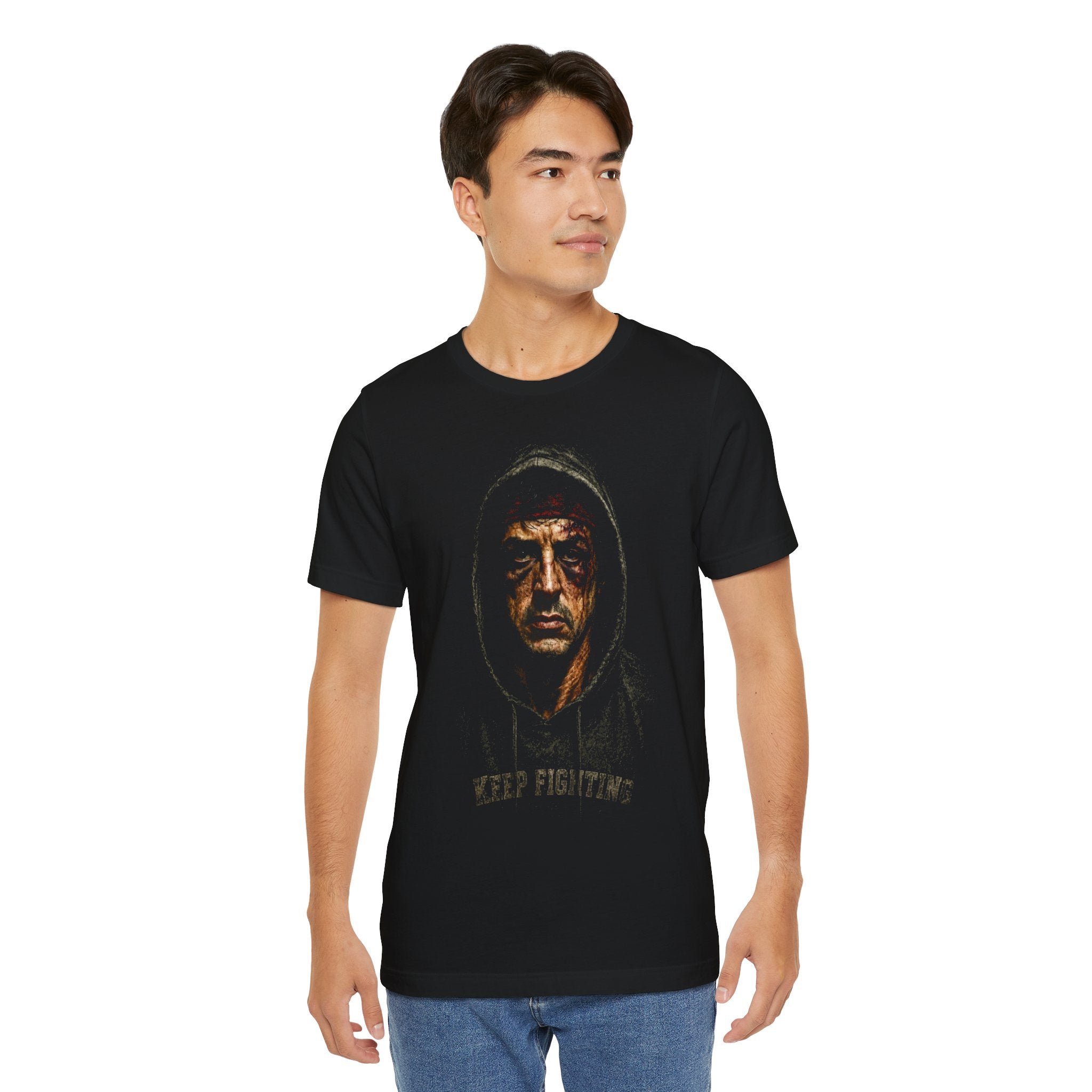 Rocky Balboa|Keep Fighting Hoodie Portrait T‑Shirt — Gritty Motivational Graphic Tee