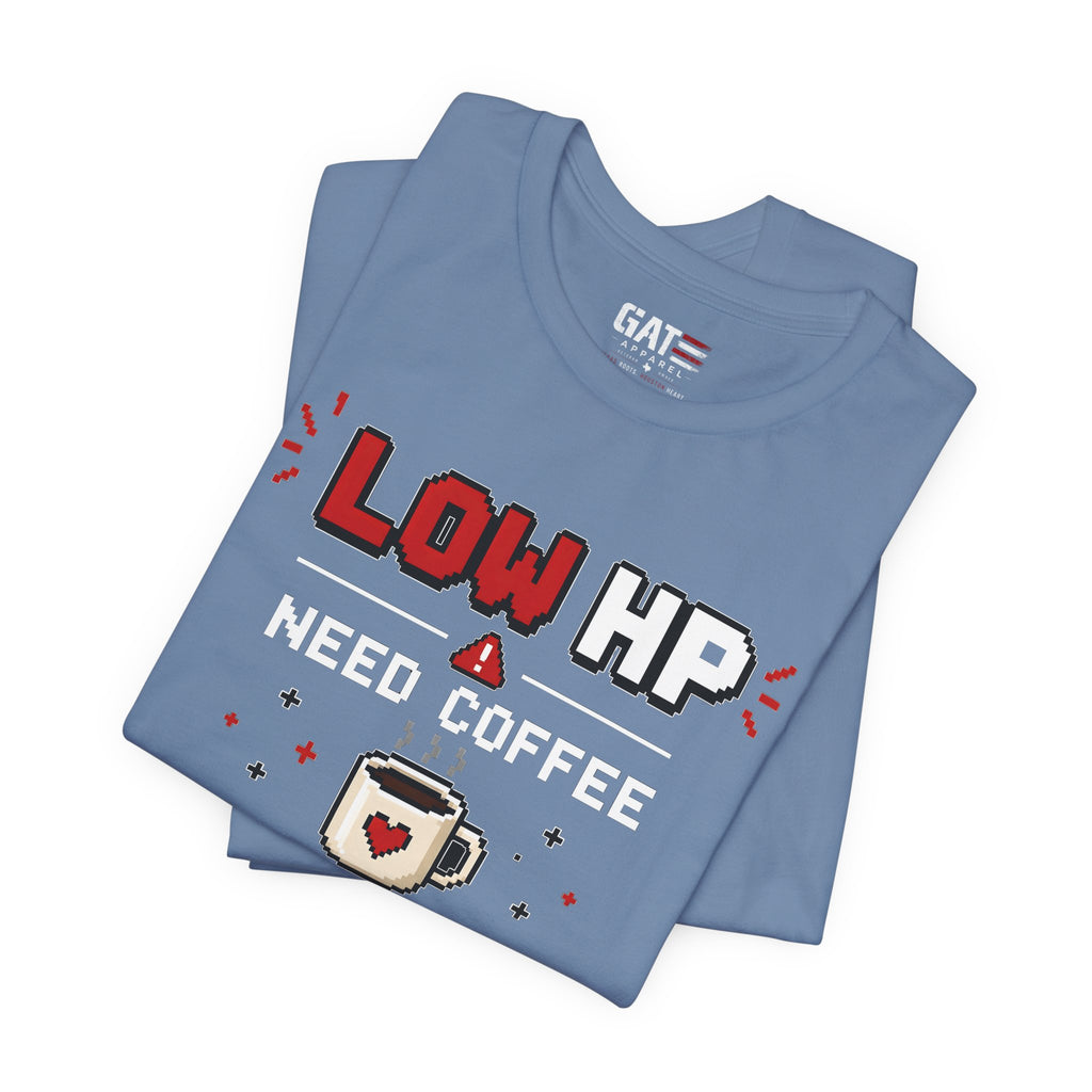 Funny Coffee Lover Shirt, Gamer Coffee Tee, Retro Pixel Art Shirt, Caffeine Addict Gift, Gaming T-Shirt
