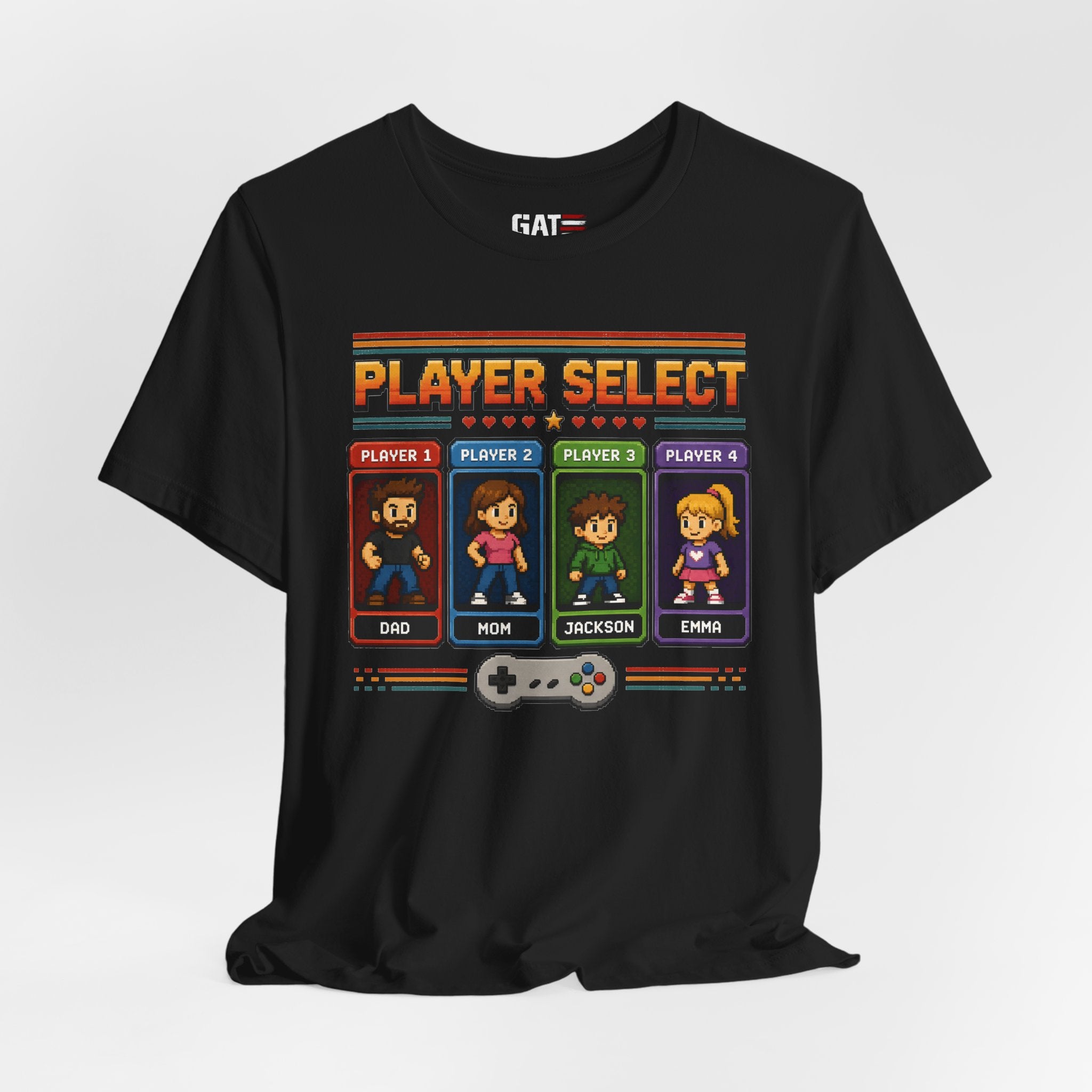 Personalized Gamer Family Shirt, Custom Family Gaming Shirt, Retro Video Game Family Tee, Gamer Dad Mom Kids Gift Shirt