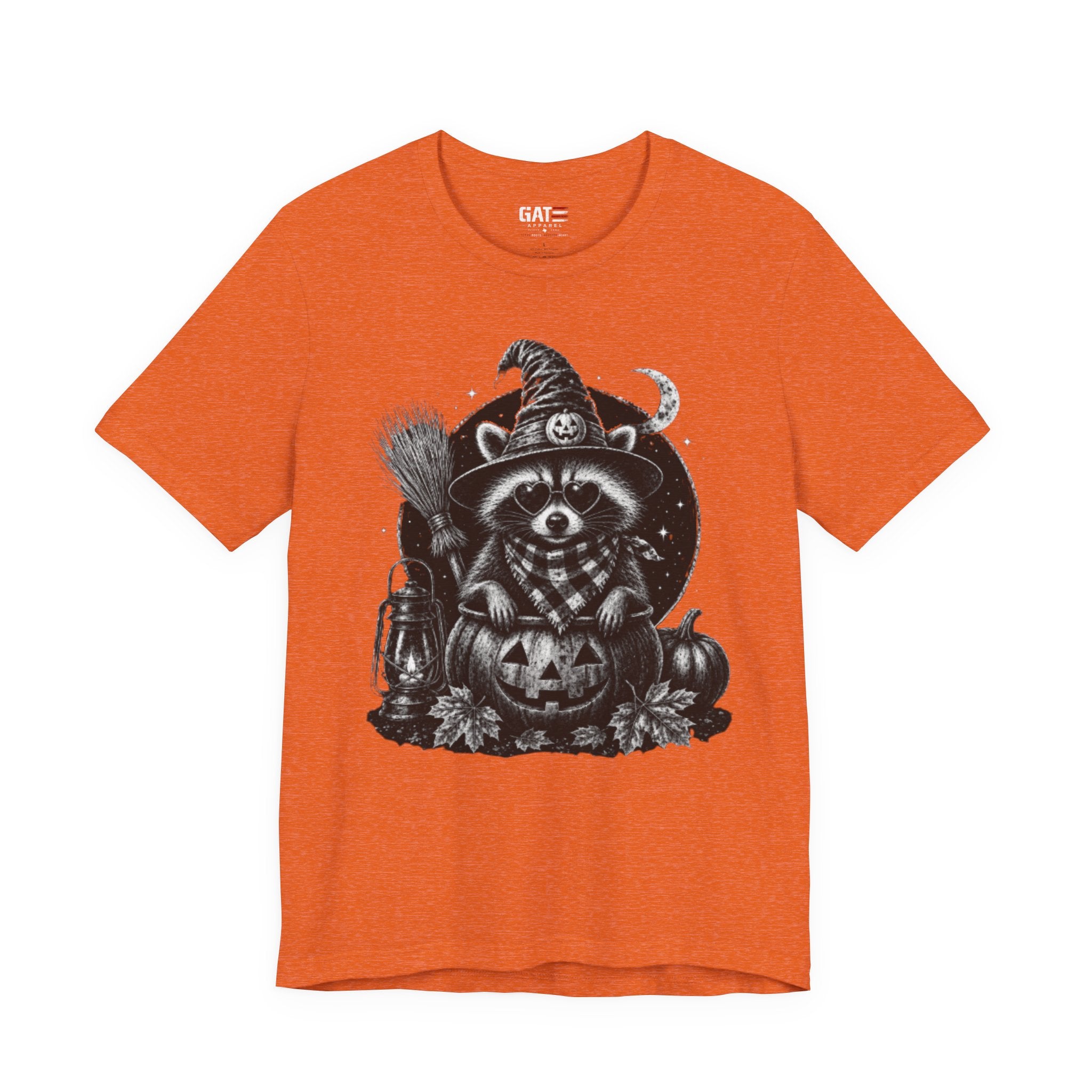 Halloween Raccoon Witch T‑Shirt — Cute Spooky Pumpkin Tee