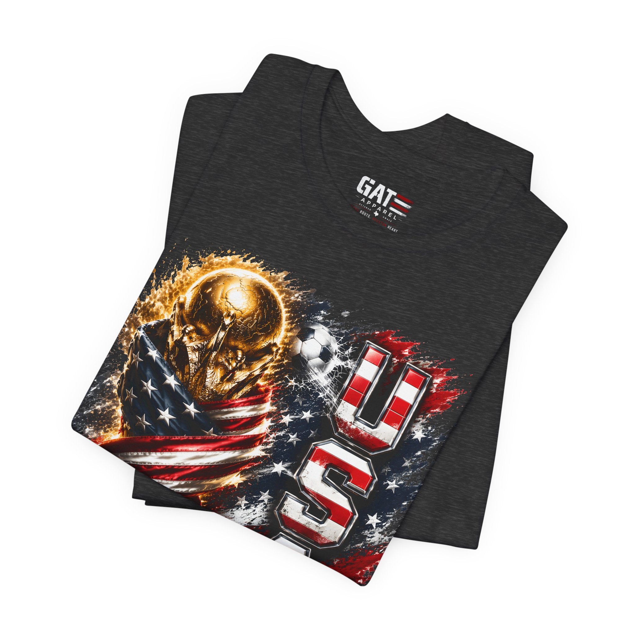 Team USA World Cup Patriotic World Cup Trophy Tee with American Flag & Bold USA Design