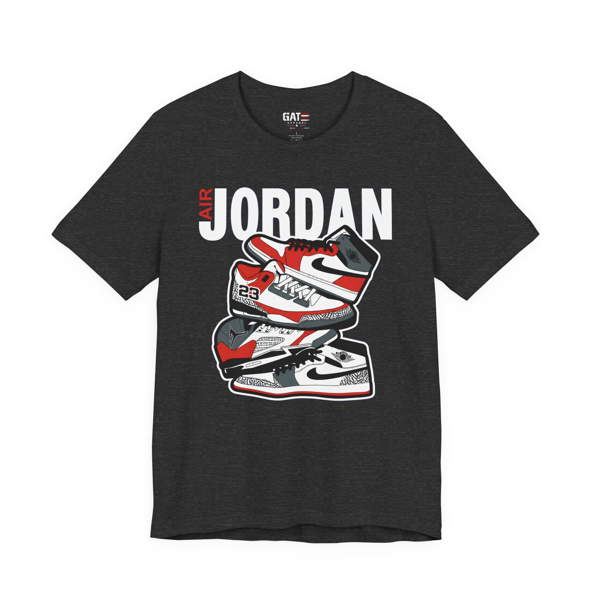 Jordan Sneaker Stack Tee — Retro Air Shoe Graphic T-Shirt