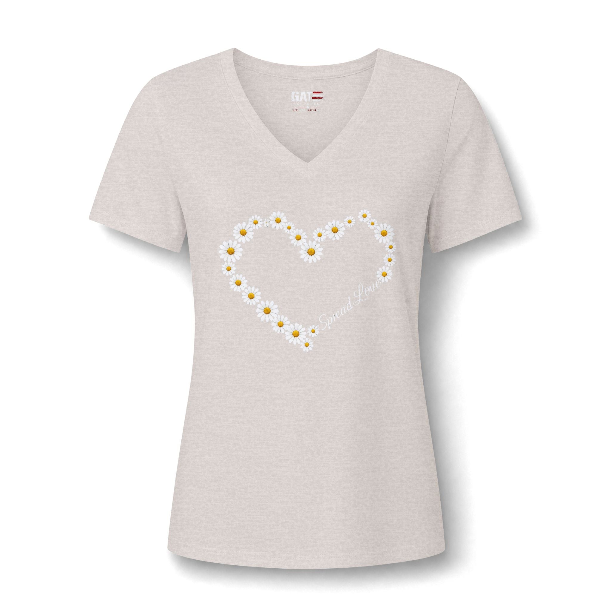 Women's Daisy Heart V-Neck Tee — 'Spread Love' Floral Graphic