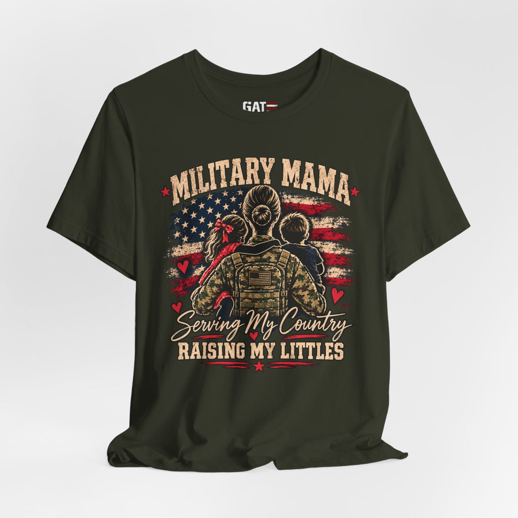 Military Mama T-Shirt – "Serving My Country, Raising My Littles" Patriotic Mom Tee
