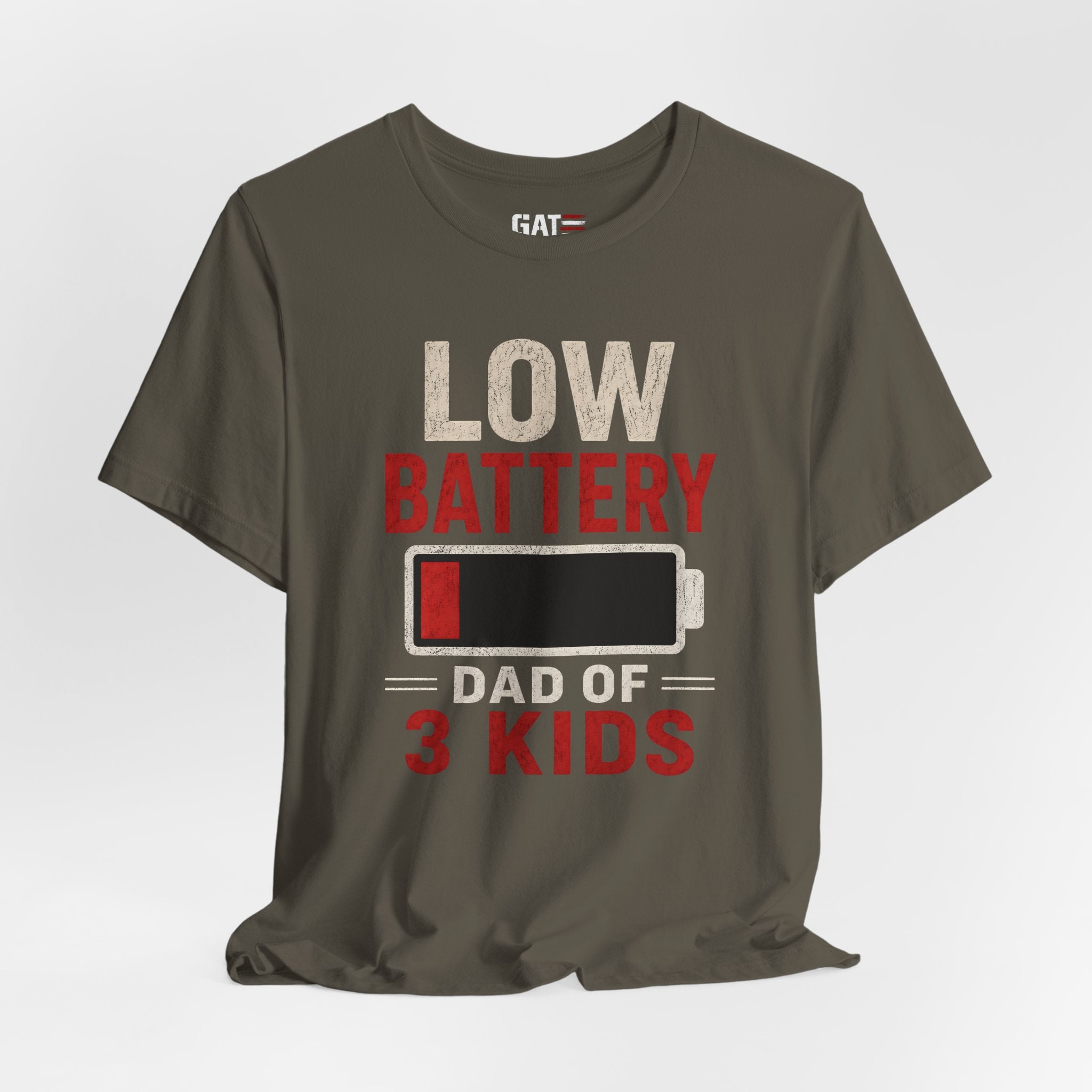 Low Battery Dad of 3 Kids Shirt, Funny Tired Dad Tee, Father of Four Gift, Parenting Humor Shirt, Exhausted Dad Graphic Tee