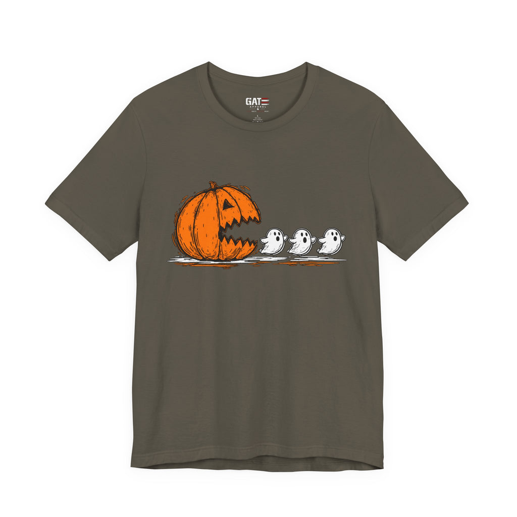 Halloween Pumpkin & Ghosts T-Shirt — Cute Jack-O'-Lantern Chasing Ghosts Tee