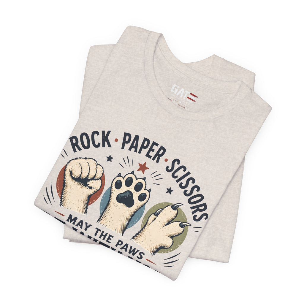 Rock Paper Scissors Cat Shirt, May The Paws Be With You Tee, Funny Cat Lover Gift, Cute Pet Paw Graphic Tee, Cat Mom Dad Shirt
