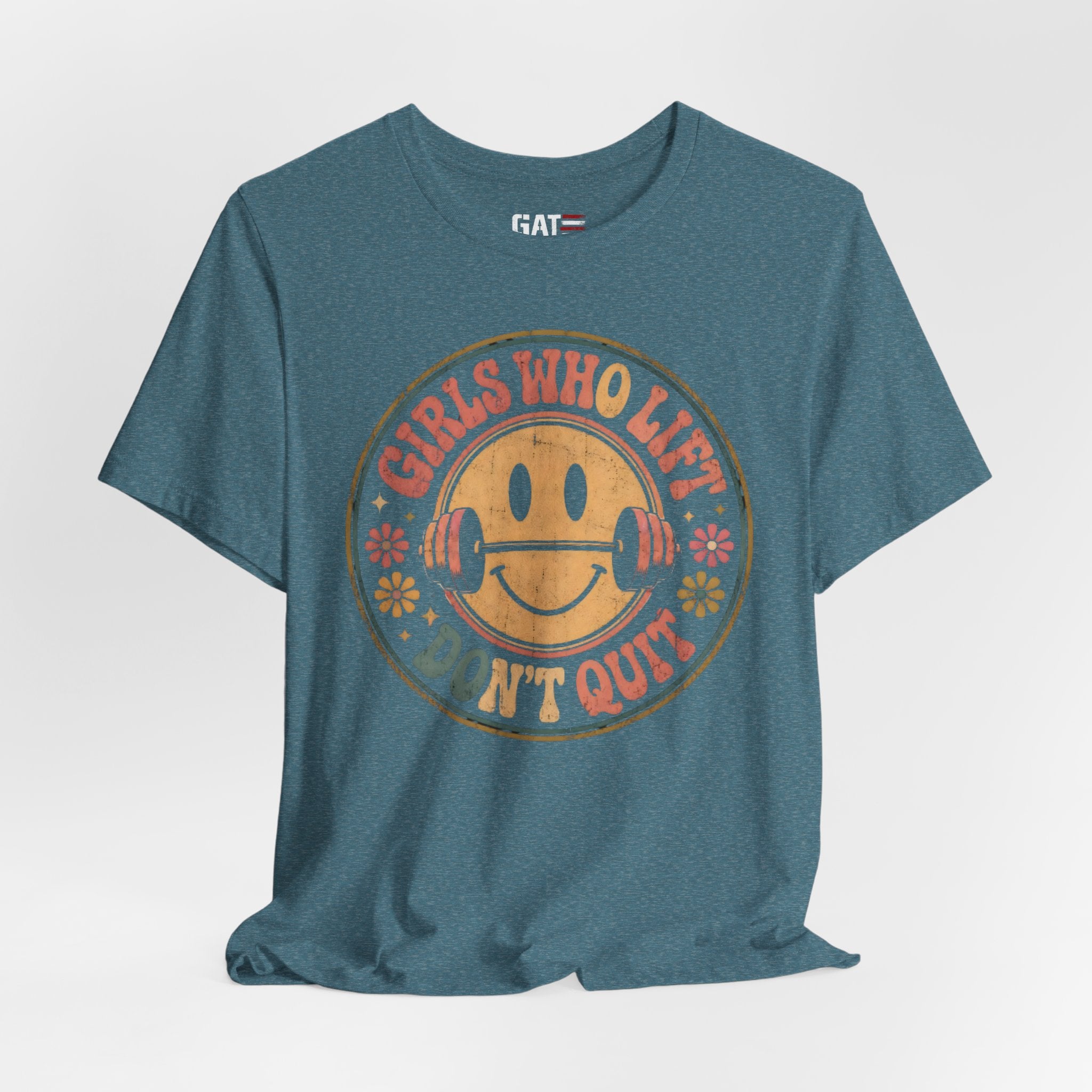 Girls Who Lift Don't Quit Shirt, Retro Smiley Face Gym Tee, Cute Fitness Shirt, Weightlifting Shirt, Workout Gift for Women