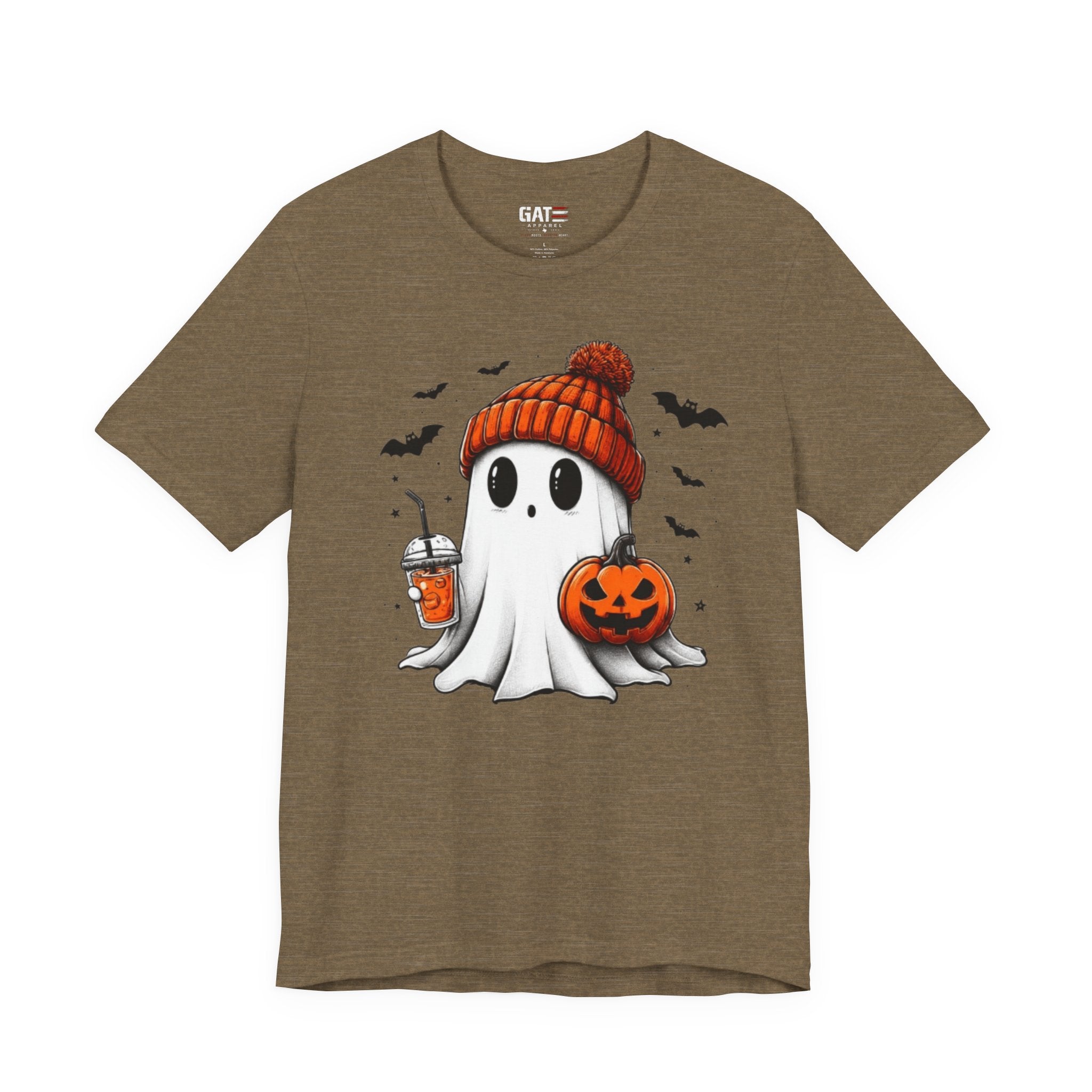 Halloween Ghost Tee — Cute Ghost with Pumpkin & Pumpkin Spice Drink T-Shirt
