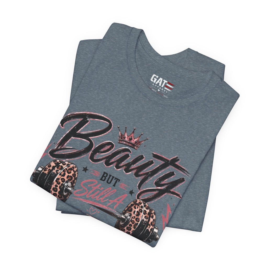 Beauty But Still A Beast Shirt, Women's Gym Shirt, Leopard Print Workout Tee, Fitness Shirt for Her