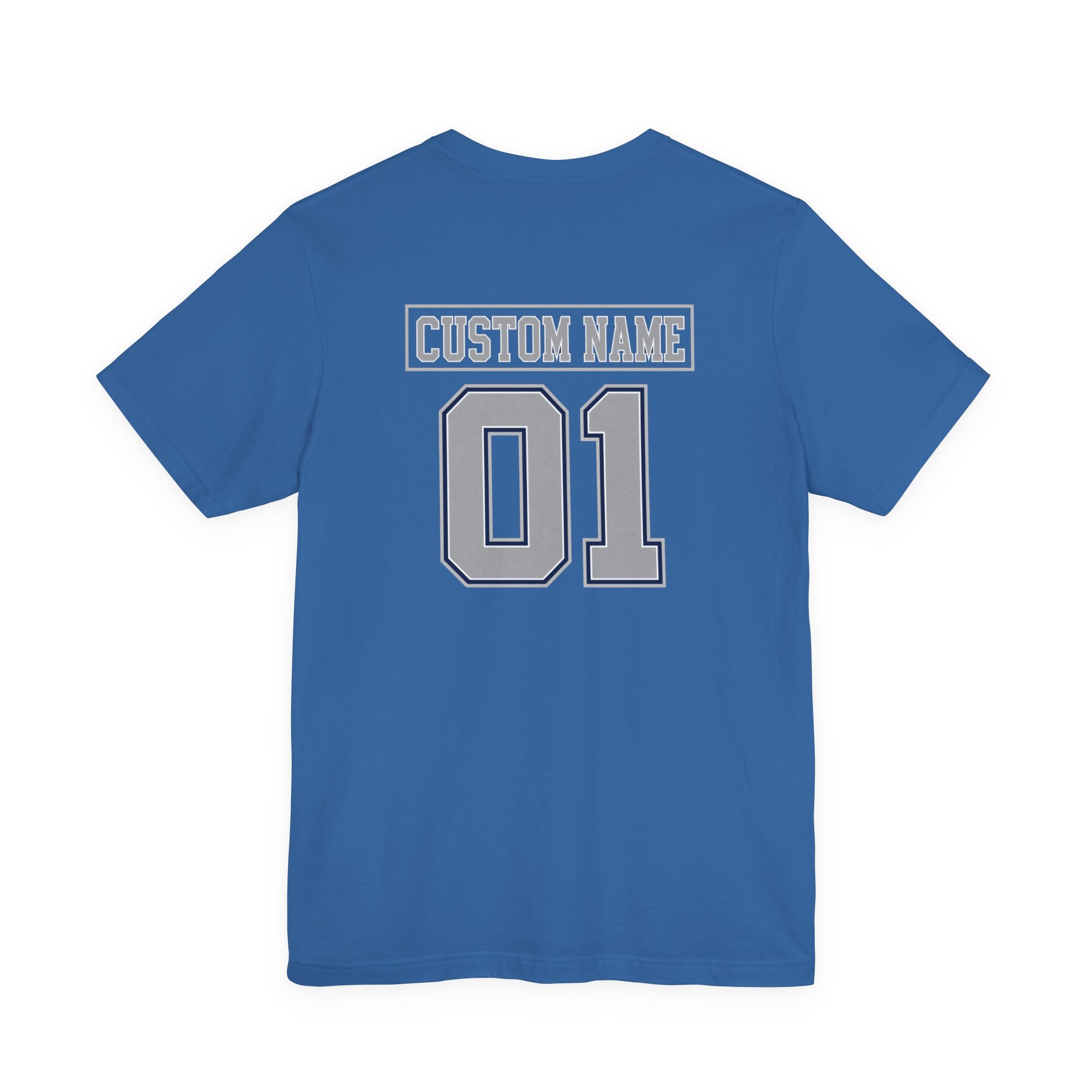 Custom Name and Number Shirt, Personalized Dallas Football Fan Tee, Blue and Silver Jersey Style Back Design