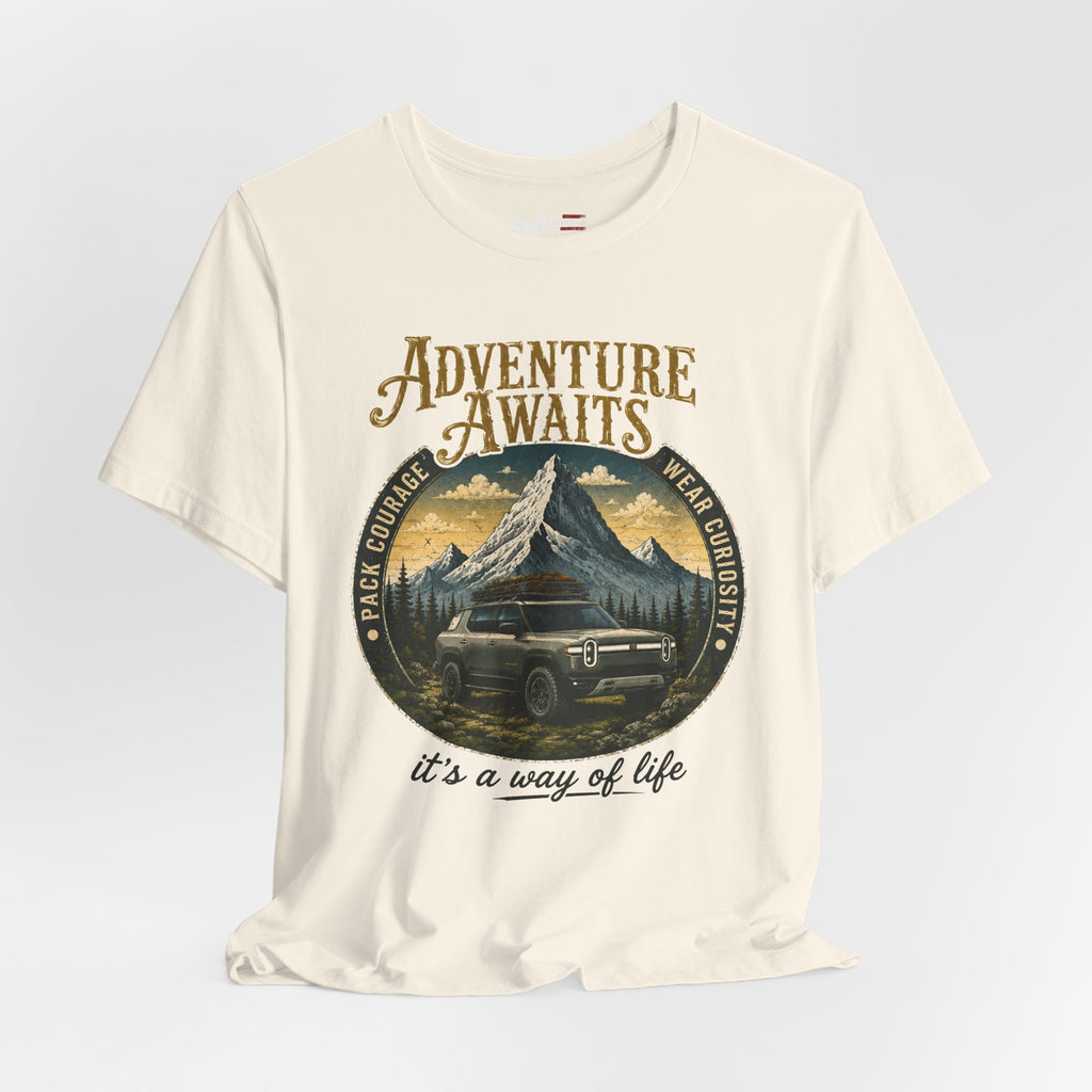Adventure Awaits Shirt, Rivian Camping, Mountain Adventure Tee, Overlanding Shirt, Off Road SUV Graphic Tee, Outdoor, Nature Lover Shirt