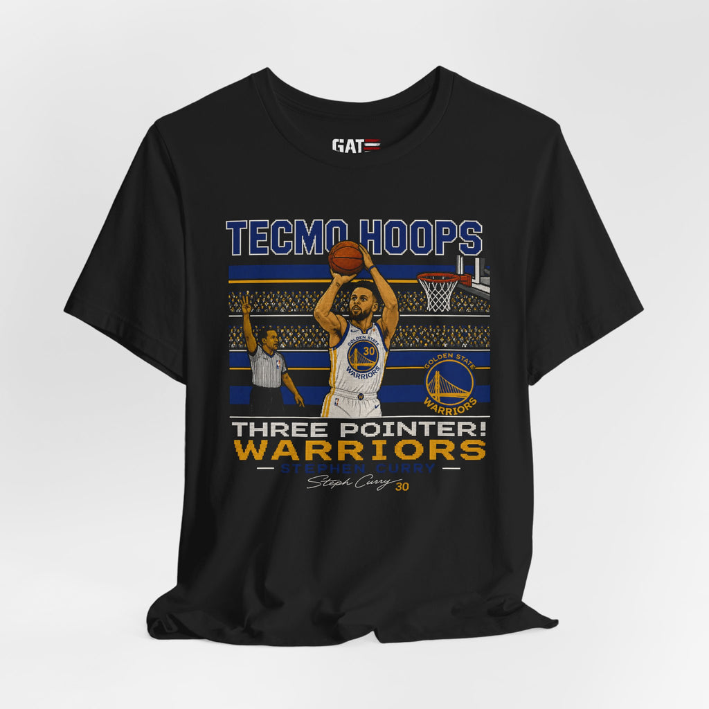 Tecmo Hoops Steph Curry Three Pointer Warriors Tee | Basketball Retro Arcade Shirt