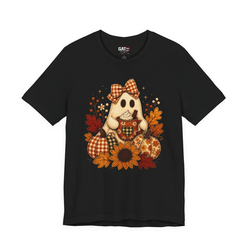 Halloween Ghost Tee — Cute Fall Pumpkin, Sunflower & Plaid Bow Shirt
