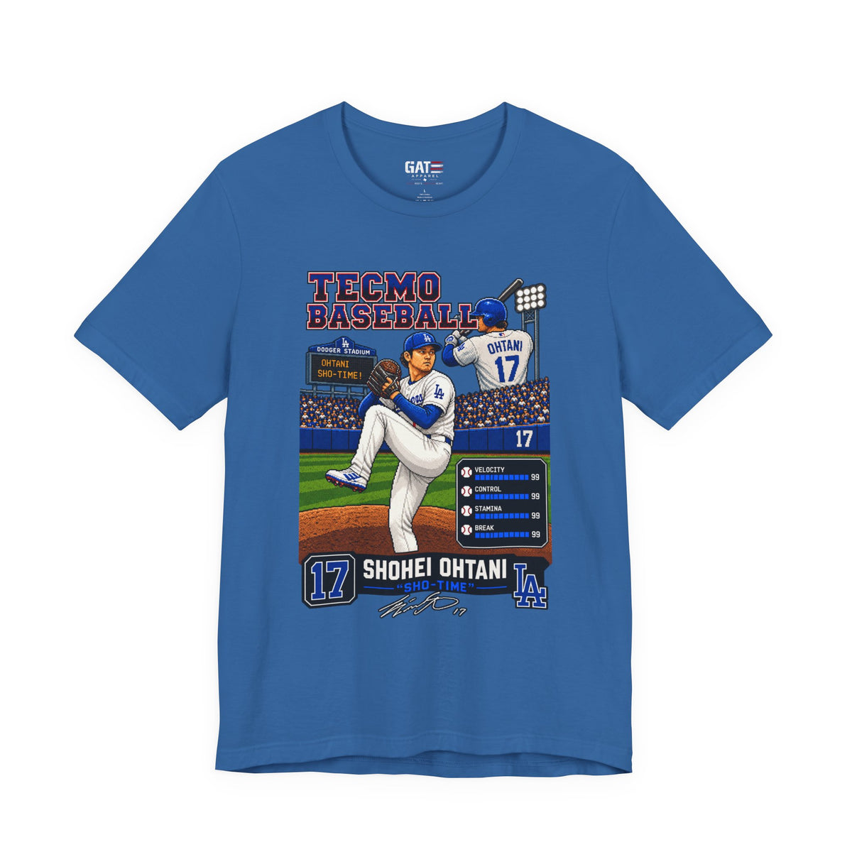 Los Angeles Dodgers – Shohei Ohtani – Retro Baseball Card Graphic Tee — 'Tecmo Baseball' Design