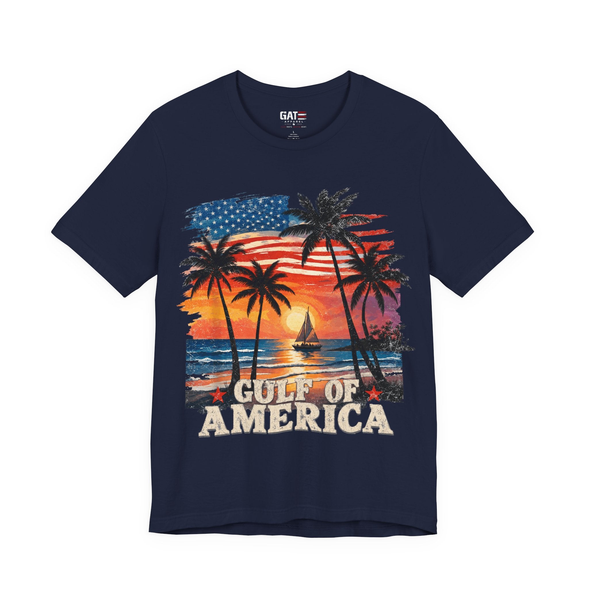 Gulf of America Sunset T-Shirt — Patriotic Palm Beach Tee