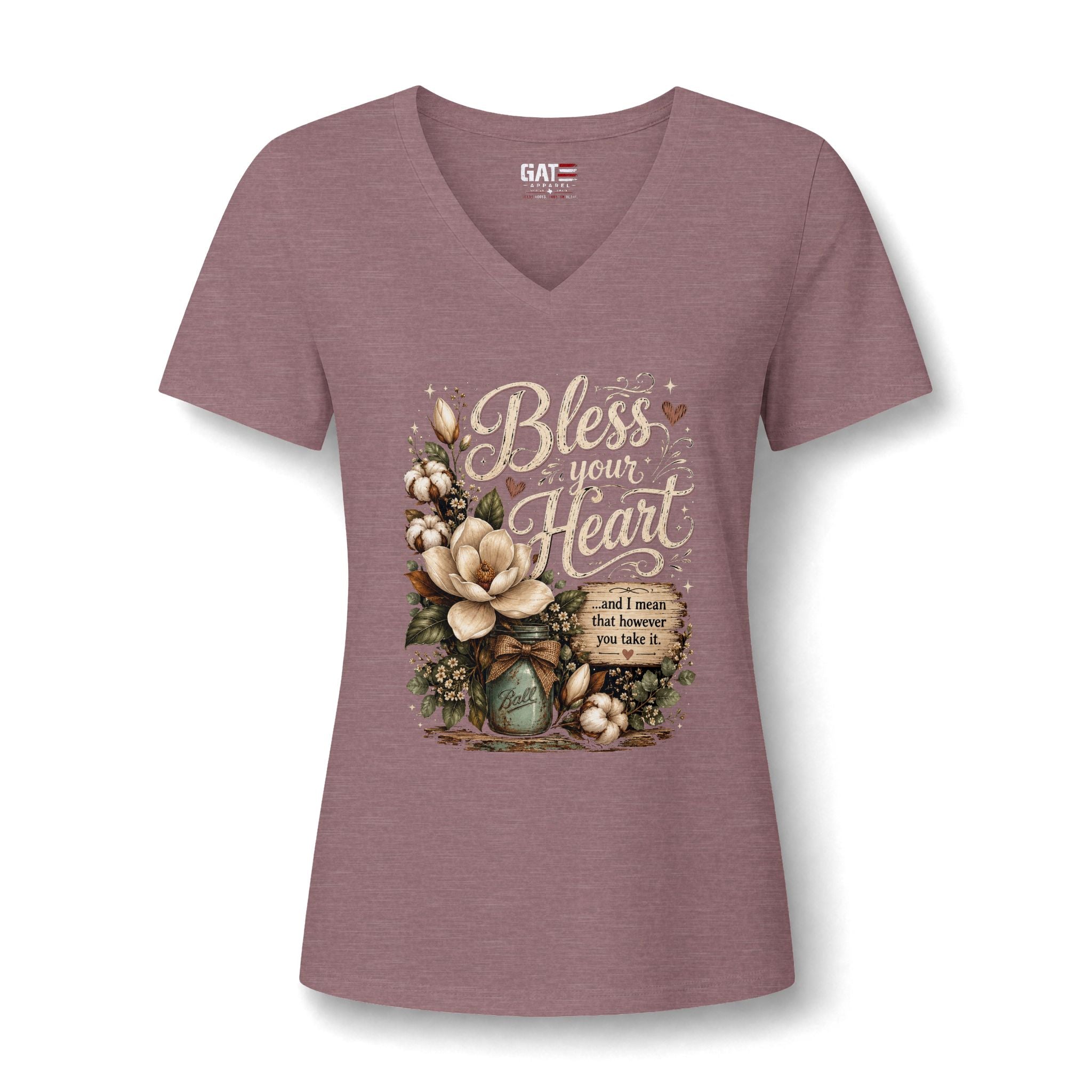 Bless Your Heart V-Neck Tee — Floral Southern Faith Graphic