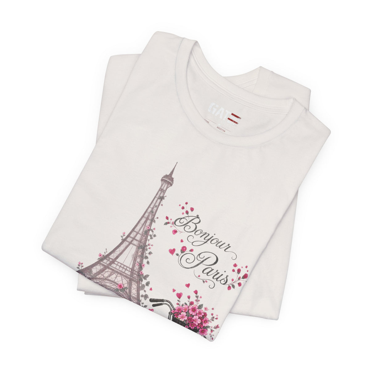 Bonjour Paris Eiffel Tower bicycle and floral graphic T-shirt - product image 18