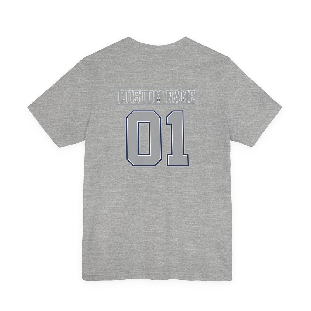 Custom Name and Number Shirt, Personalized Dallas Football Fan Tee, Blue and Silver Jersey Style Back Design
