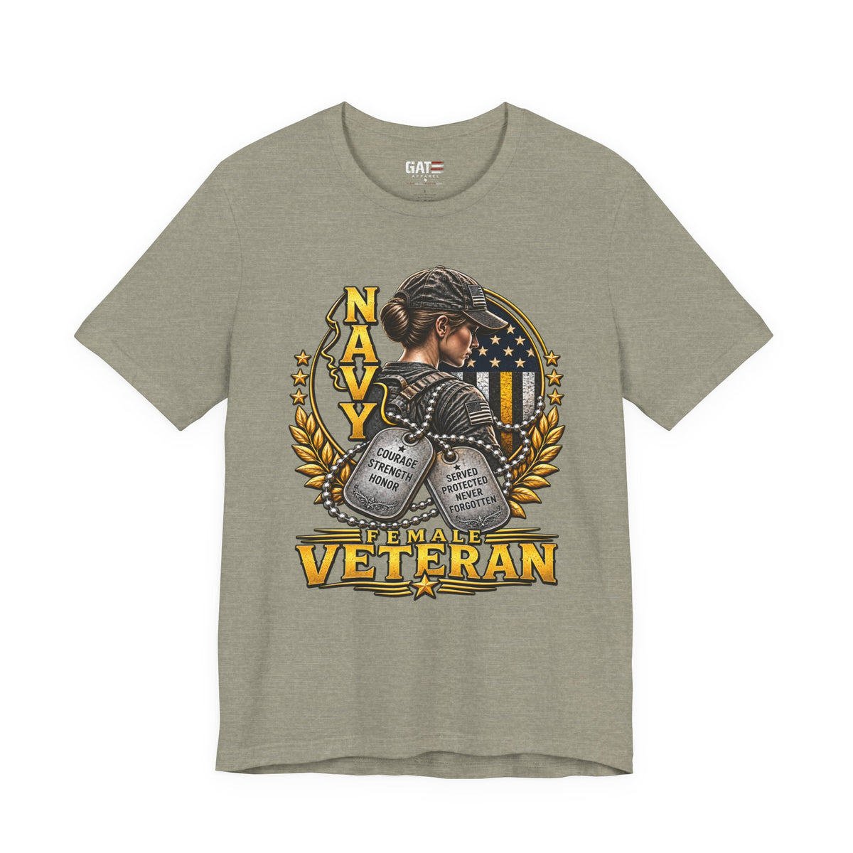 Female Navy Veteran Dog Tags Shirt | Patriotic Military Tee