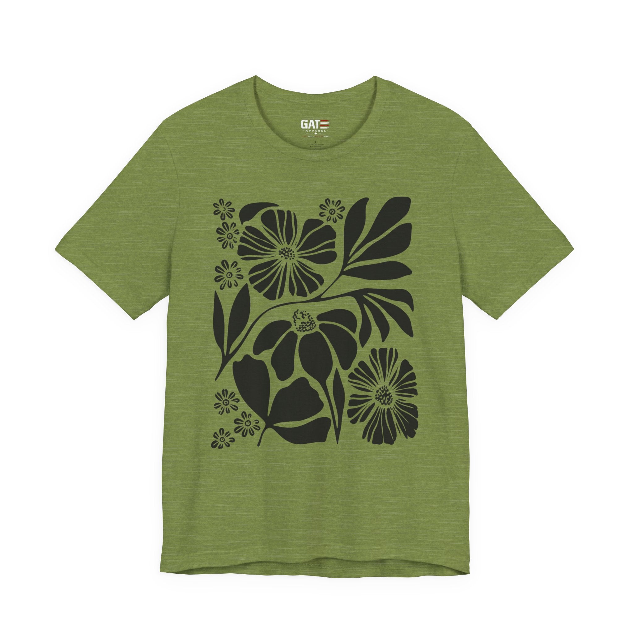 Floral Silhouette Tee — Black Botanical Flower Print