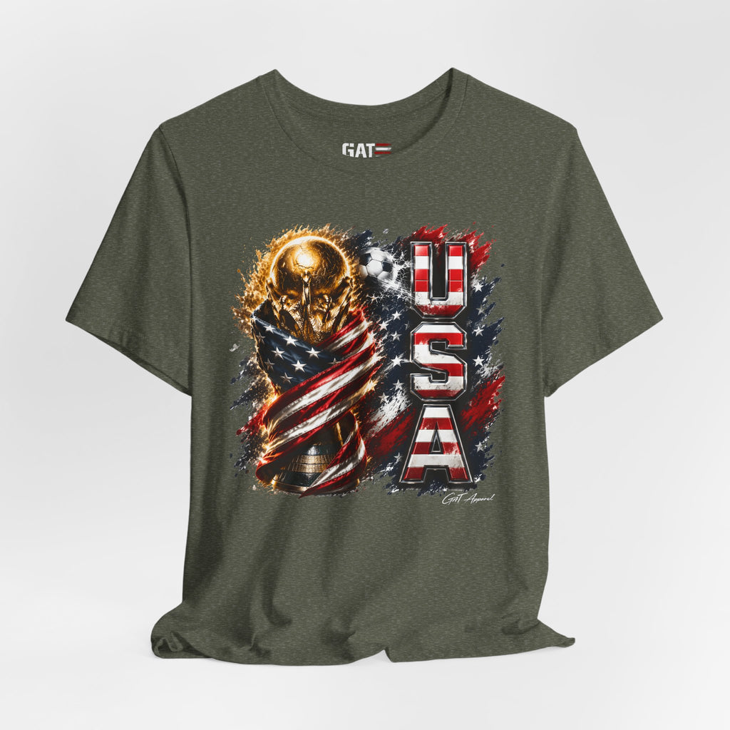 Team USA World Cup Patriotic World Cup Trophy Tee with American Flag & Bold USA Design