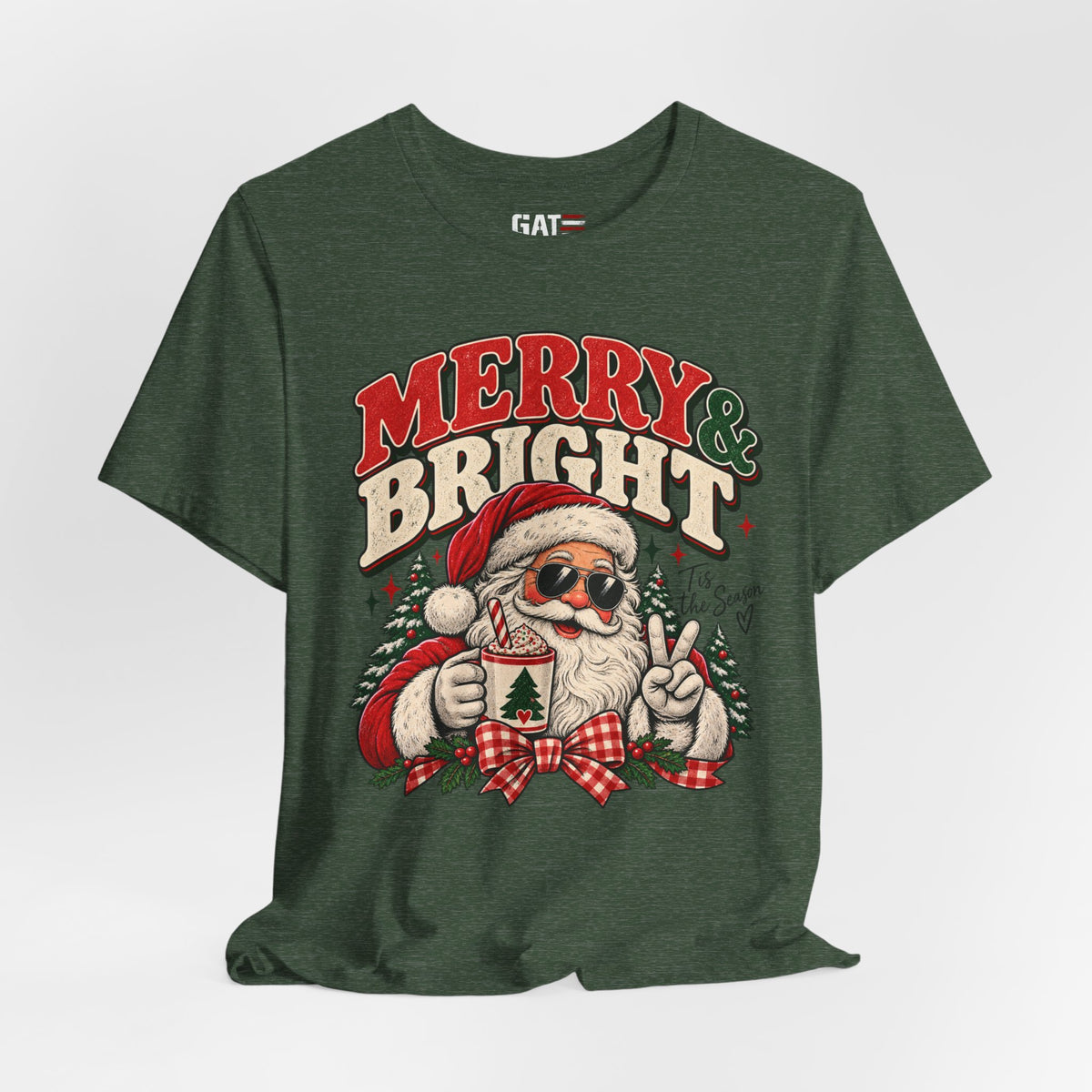 Merry & Bright Santa Tee – Retro Christmas Short Sleeve Shirt