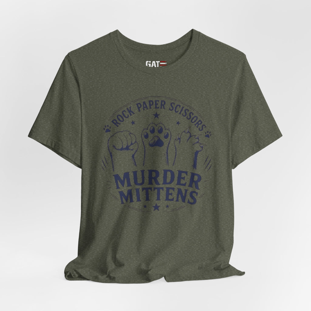 Rock Paper Scissors Murder Mittens Shirt, Funny Cat Lover Tee, Cat Paw Graphic T-Shirt, Cute Cat Mom Gift, Murder Mittens