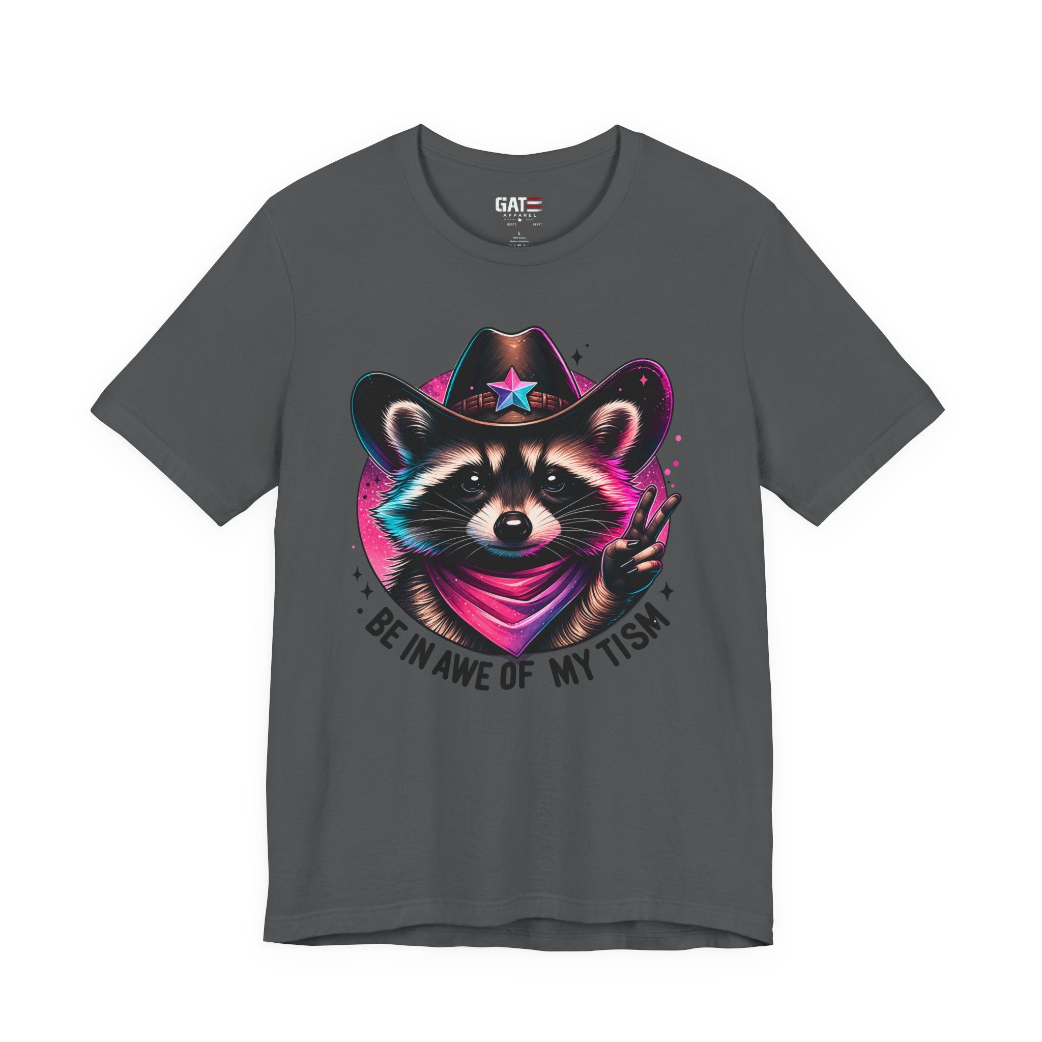 Raccoon Cowboy Graphic Tee – "Be in Awe of My Tism" Cute Western Animal T-Shirt