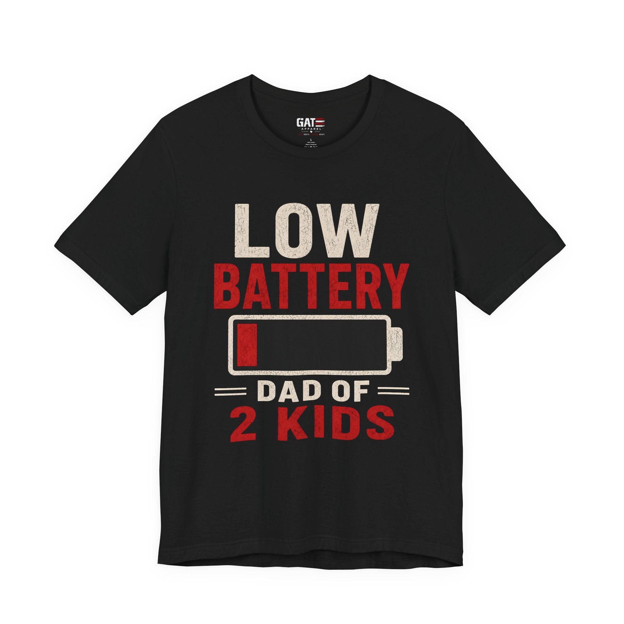Low Battery Dad of 2 Kids Shirt, Funny Tired Dad Tee, Father of Four Gift, Parenting Humor Shirt, Exhausted Dad Graphic Tee