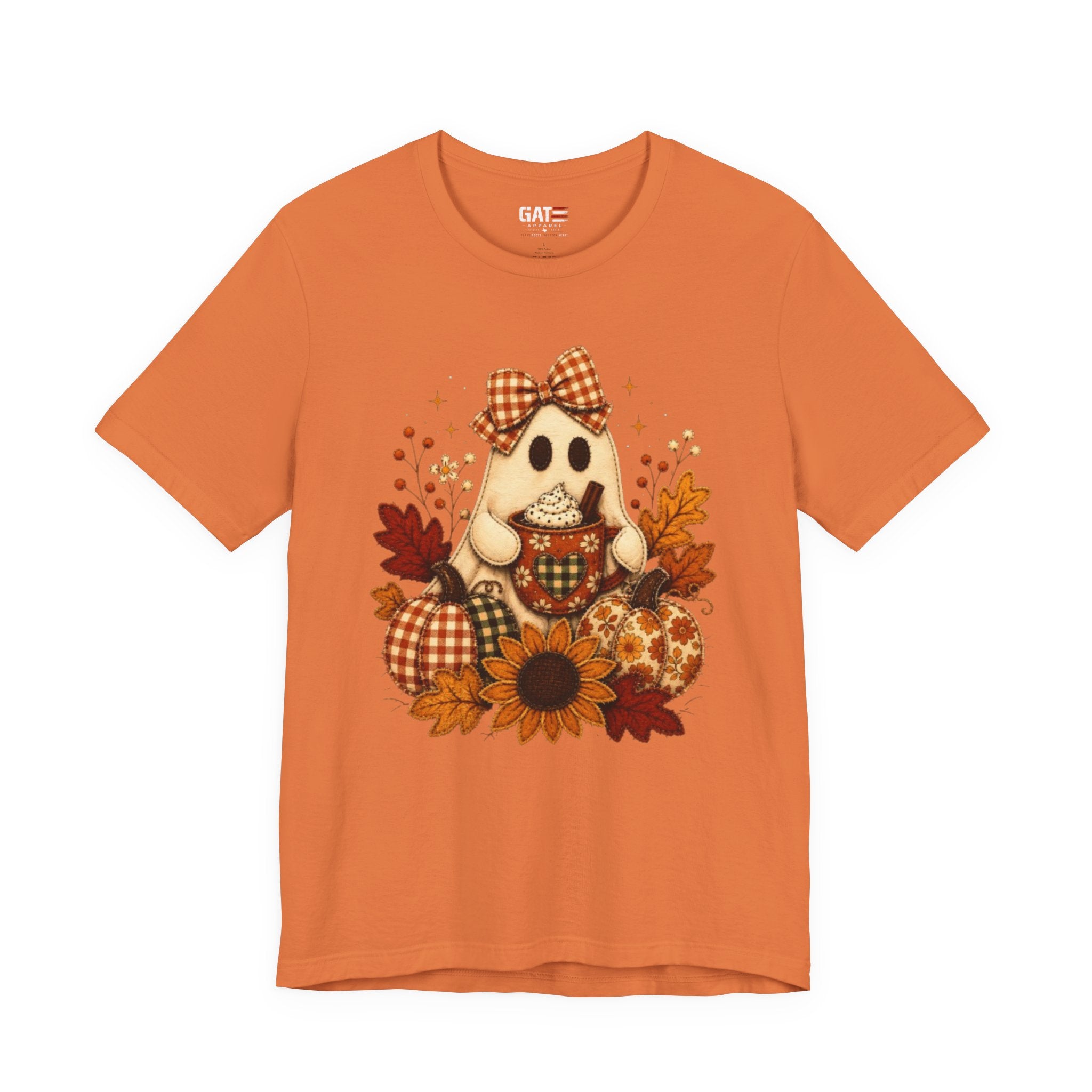 Halloween Ghost Tee — Cute Fall Pumpkin, Sunflower & Plaid Bow Shirt