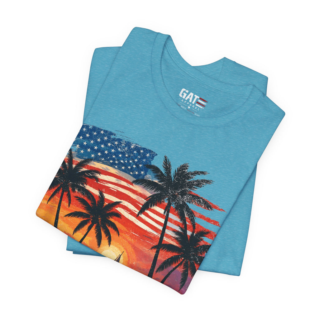 Gulf of America Sunset T-Shirt — Patriotic Palm Beach Tee