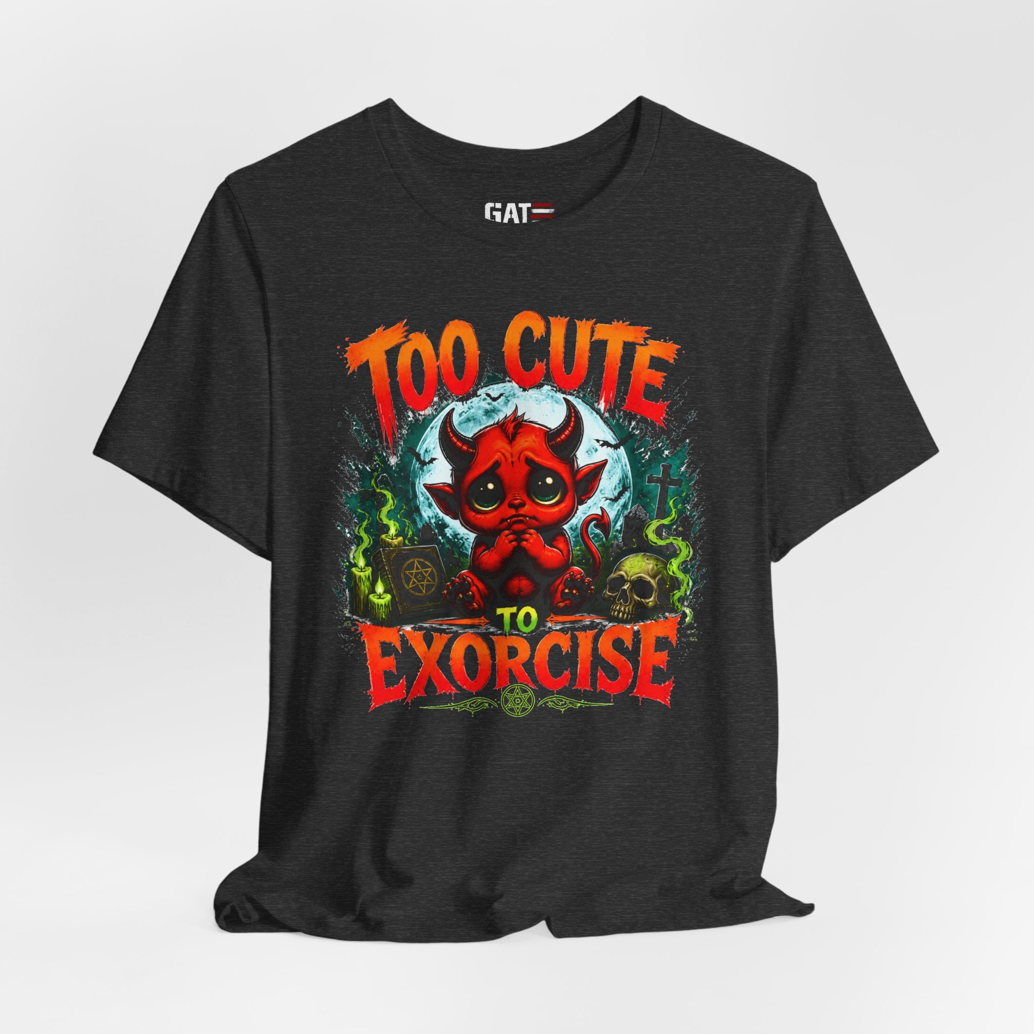 Too Cute to Exorcise T-Shirt — Cute Devil Graphic Tee (Halloween)