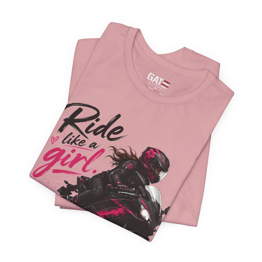 Ride Like A Girl Shirt, Women Motorcycle Rider Tee, Pink Biker Shirt, Moto Girl Gift, Sport Bike Shirt, Female Rider Tee