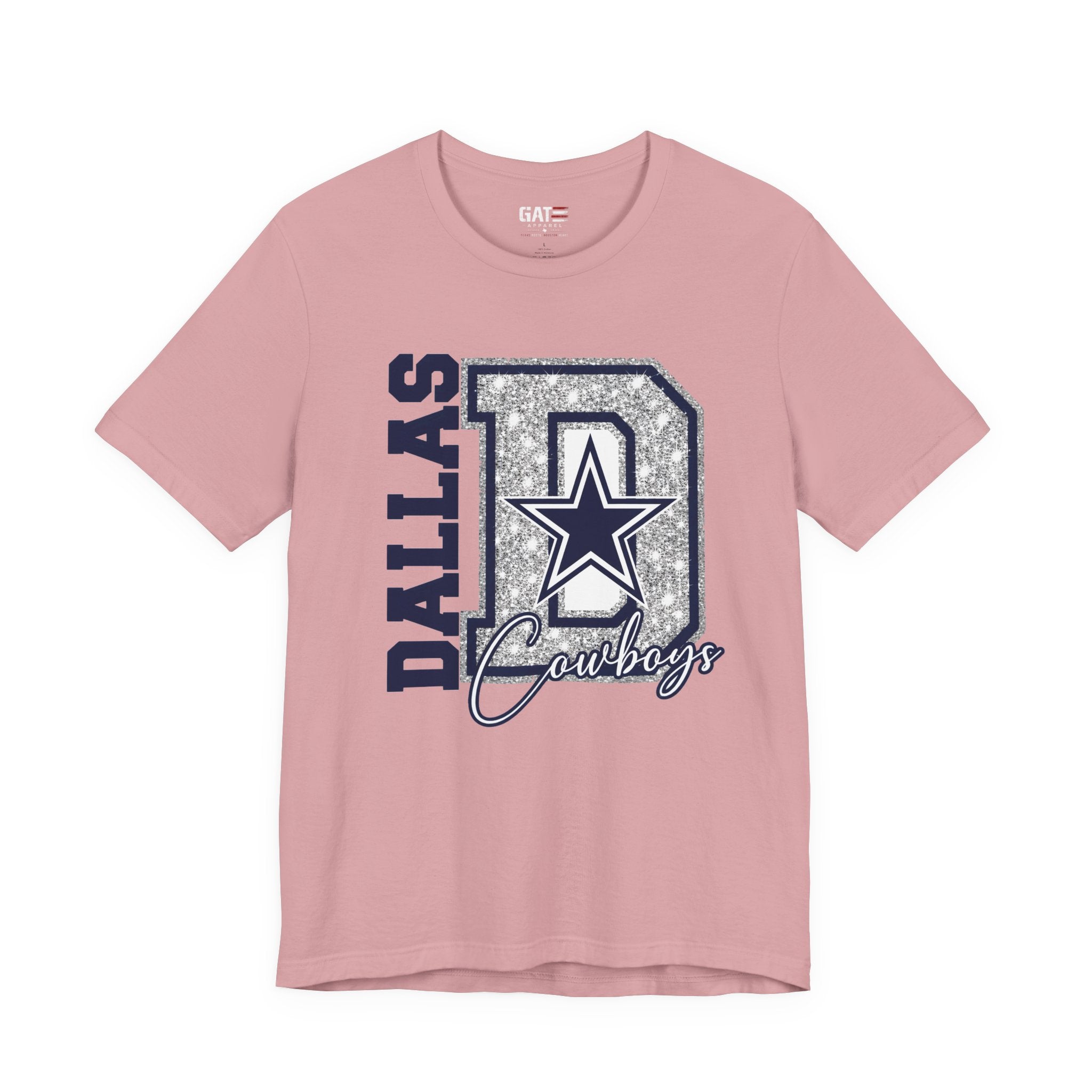 Dallas Football Glitter D Shirt, Blue and Silver Game Day Tee, Western Script Graphic Shirt, Sparkle Fan Apparel