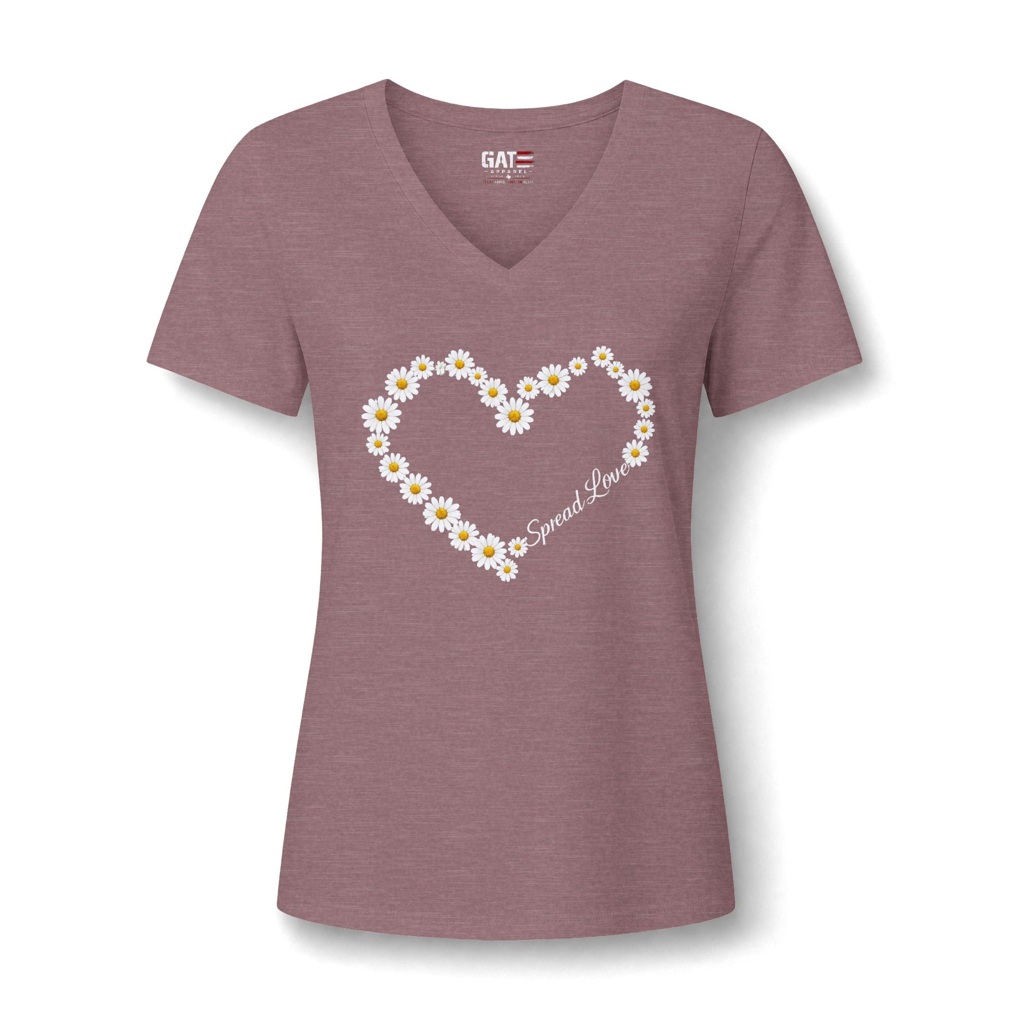 Women's Daisy Heart V-Neck Tee — 'Spread Love' Floral Graphic