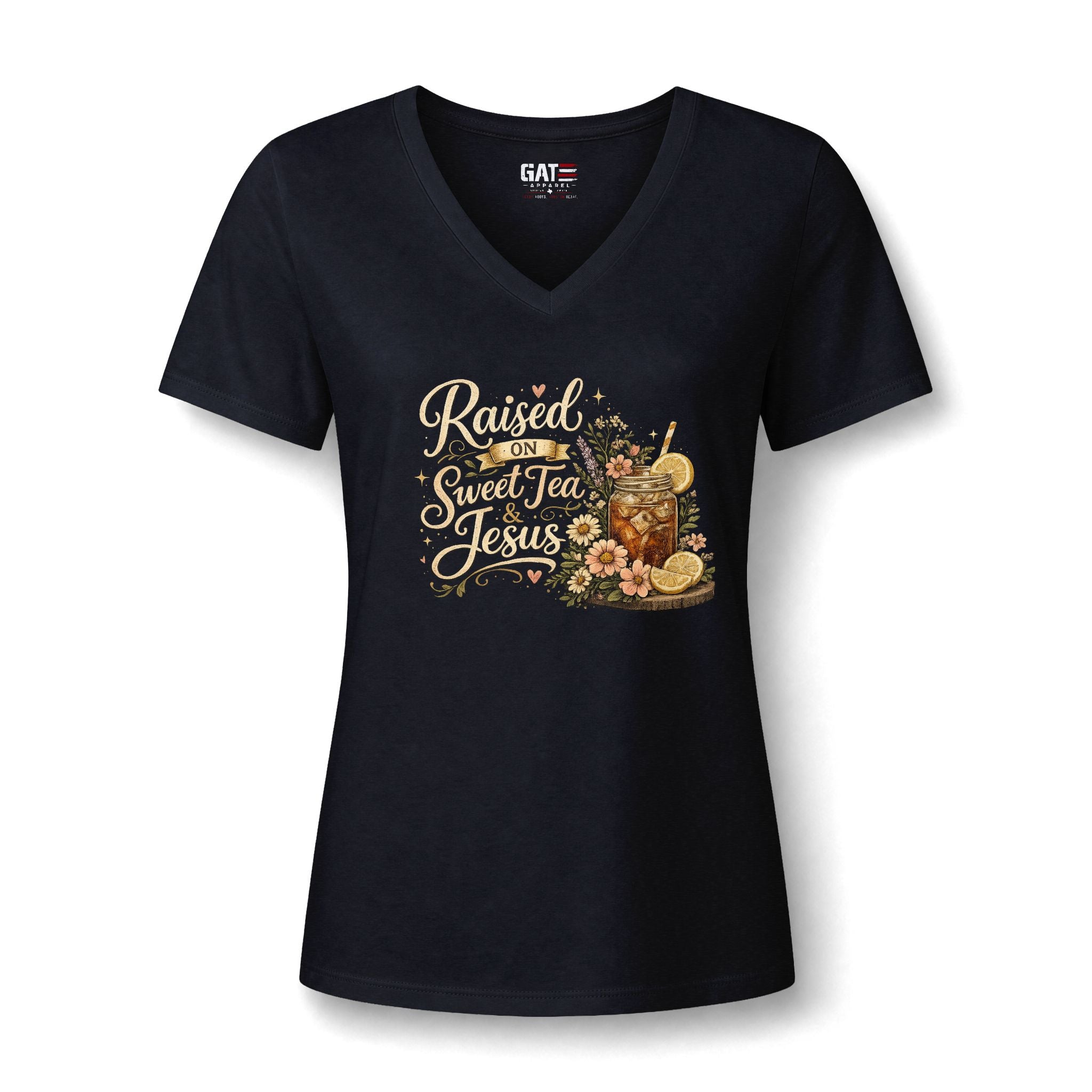 Raised on Sweet Tea V-Neck Tee — Southern Floral Graphic Shirt