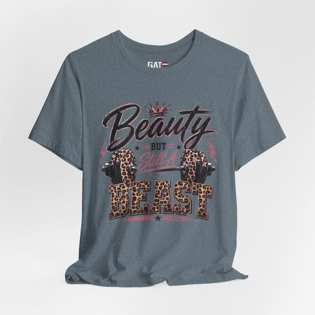 Beauty But Still A Beast Shirt, Women's Gym Shirt, Leopard Print Workout Tee, Fitness Shirt for Her