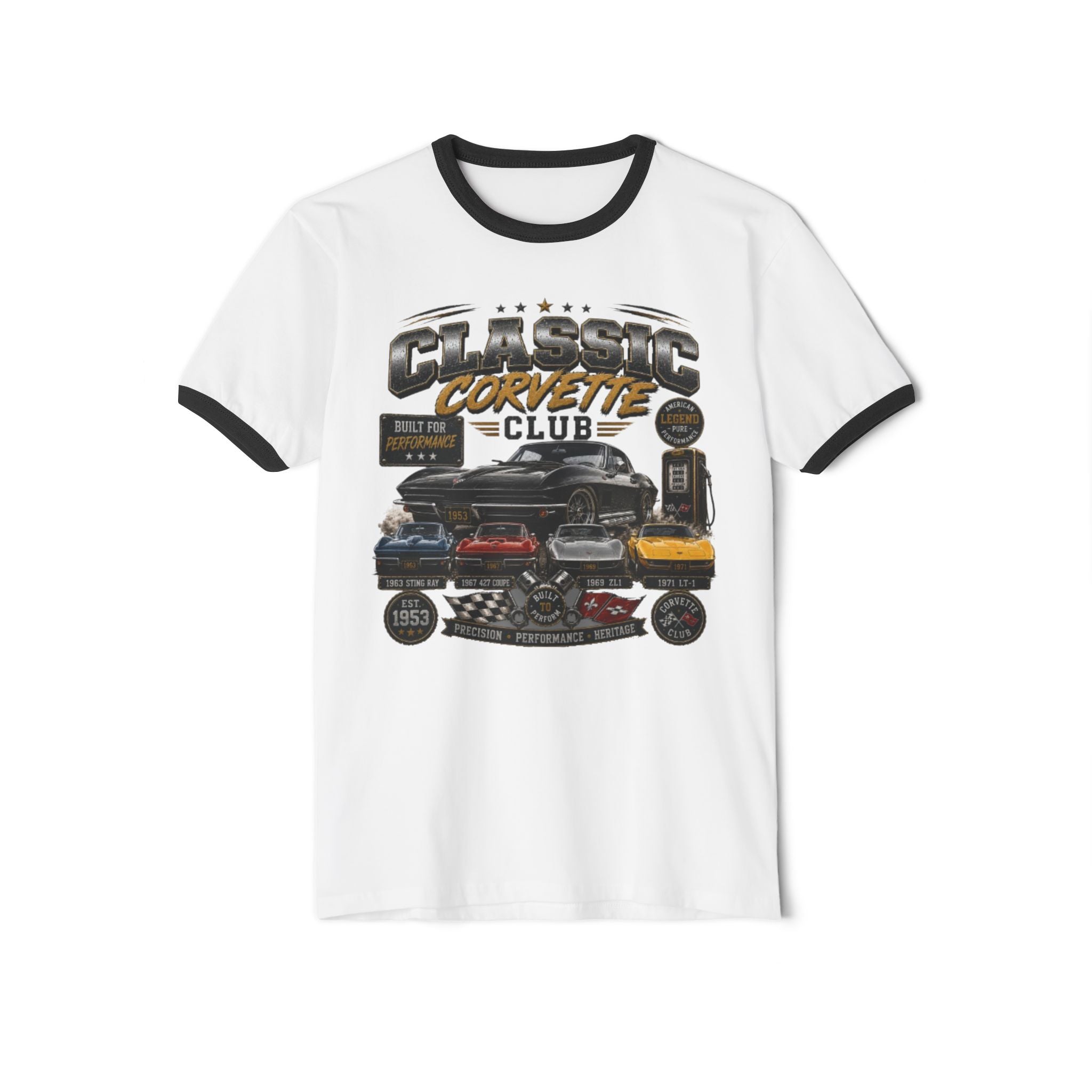 Classic Corvette Club Ringer Tee – Vintage Muscle Car Graphic
