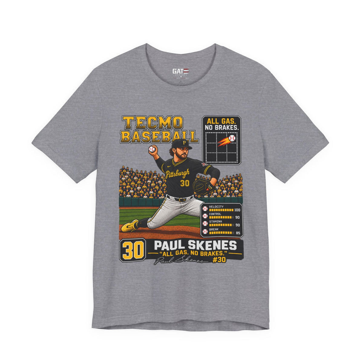 Pittsburgh Pirates – Paul Skenes – Tecmo Baseball Tee – "All Gas, No Brakes" Vintage Baseball T-Shirt