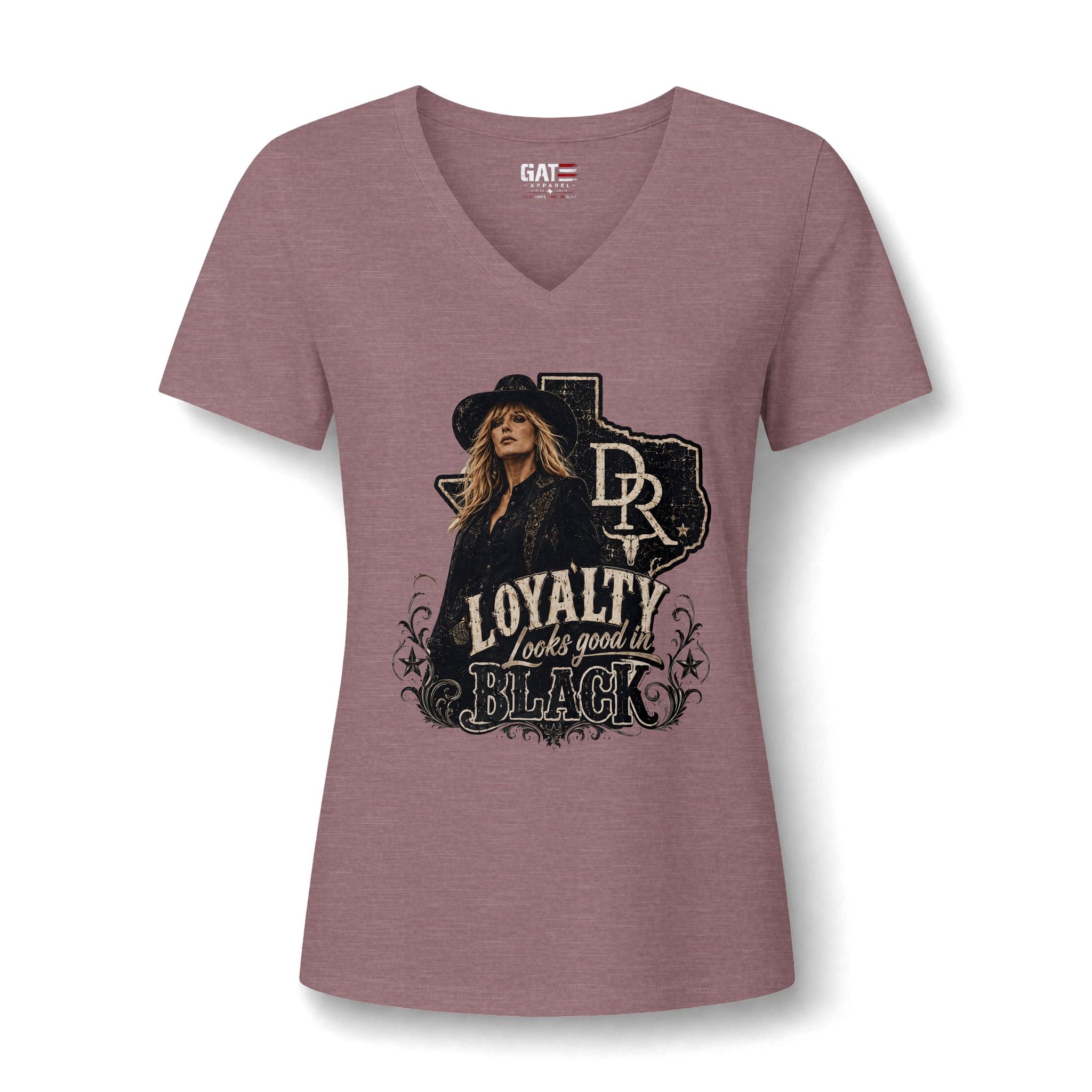 Women's V-Neck Tee — "Loyalty Looks Good in Black" Graphic