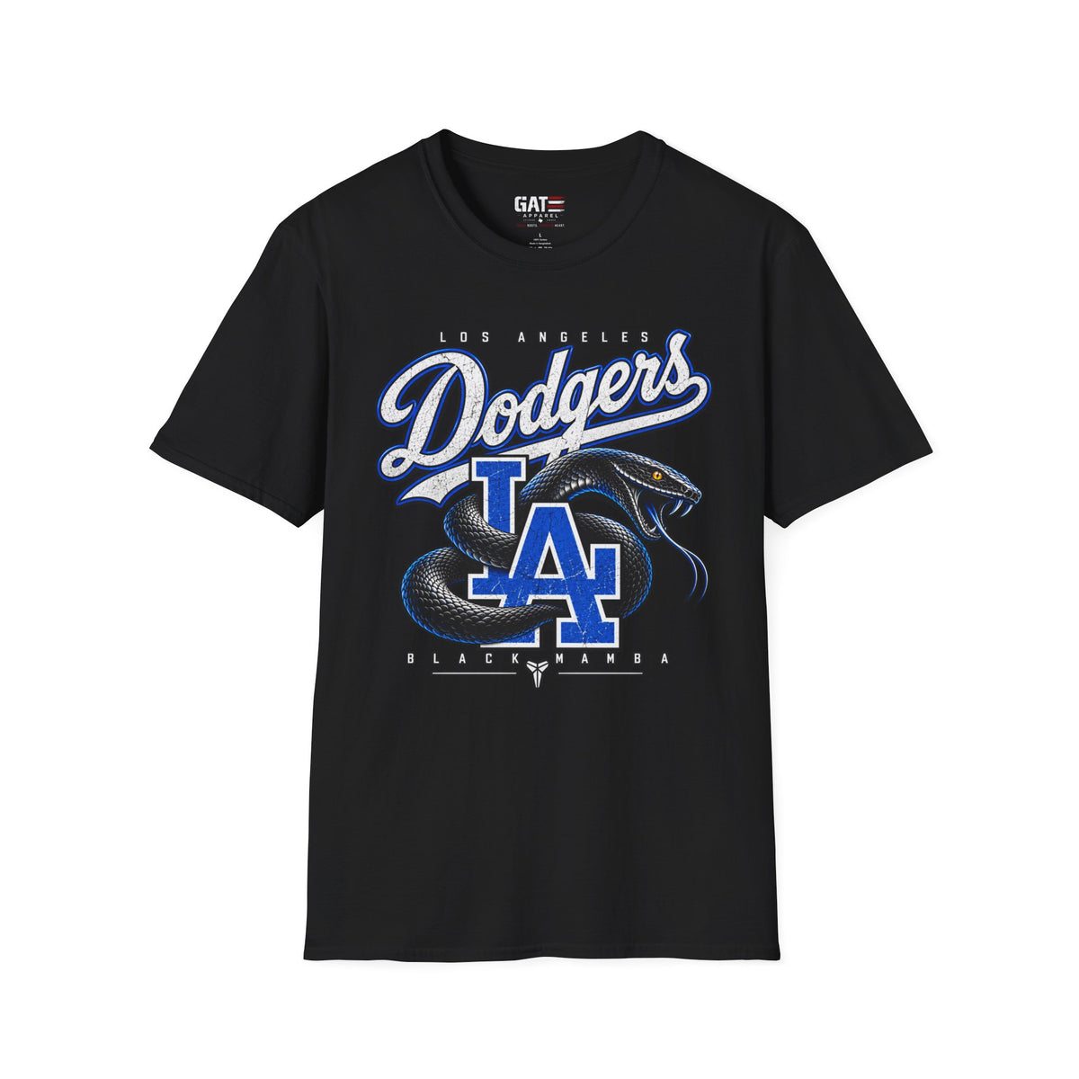 Kobe Bryant Black Mamba Dodgers LA tribute T-shirt, black front view