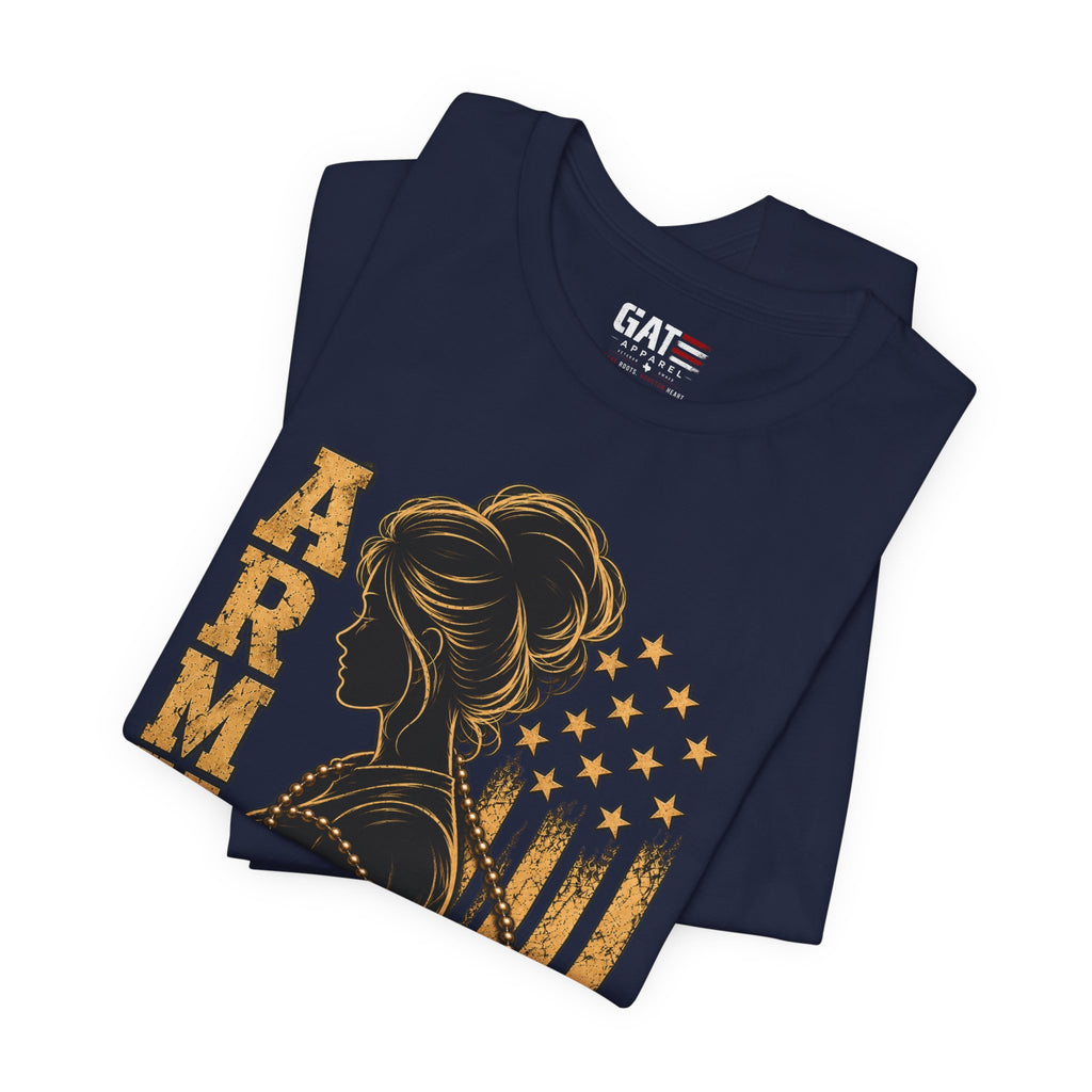 Female Army Vet Tee – Proud Military Mom Shirt with Dog Tags & American Flag