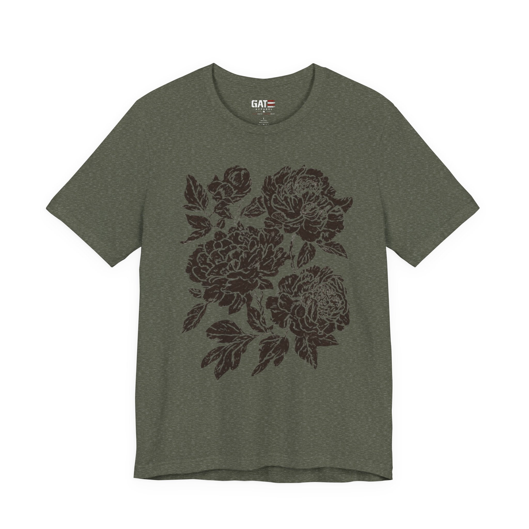 Floral Peony Tee — Vintage Black Rose Bouquet Graphic T-Shirt