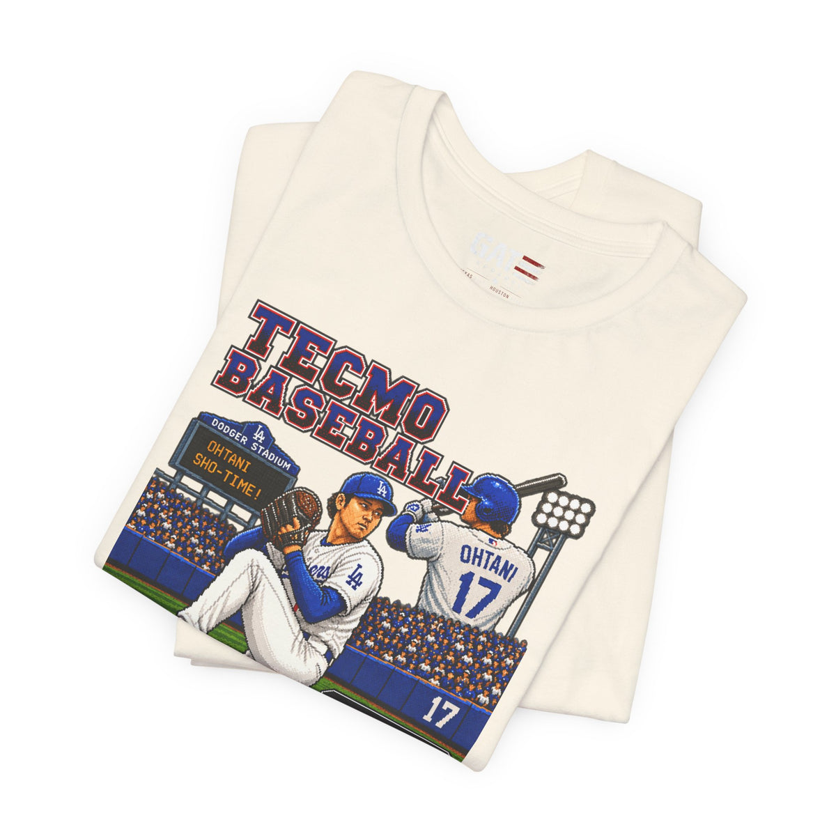 Shohei Ohtani Los Angeles Dodgers Retro Baseball Card Graphic Tee — 'Tecmo Baseball' Design